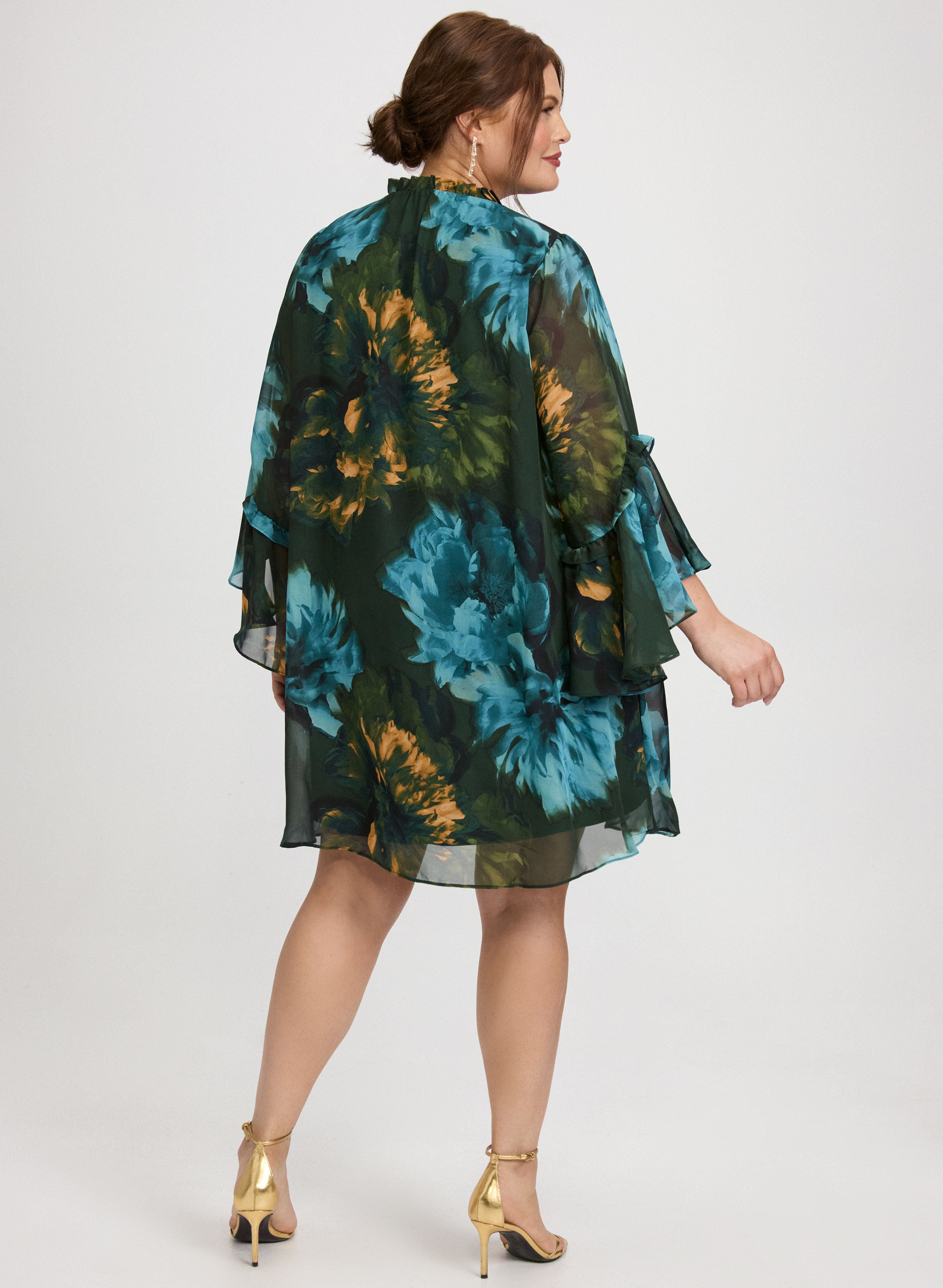 Floral Bell Sleeve Dress for Women - Elegant Boho Maxi Dress with Flowy Bell Sleeves - Perfect for Weddings, Parties & Summer Vacations