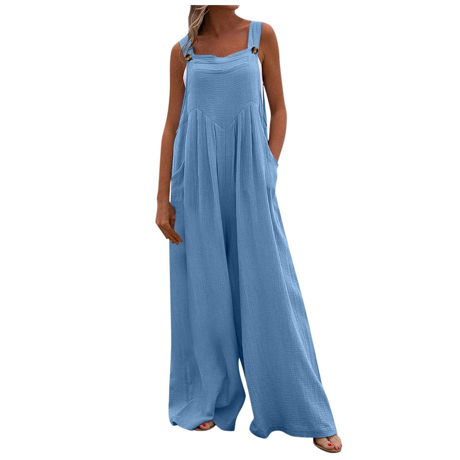 TALQIO Women's Casual Summer Jumpsuit - Loose Fit Wide Leg Cotton Romper with Pockets | Beachwear, Vacation Outfit, Outdoor Activities, Street Fashion