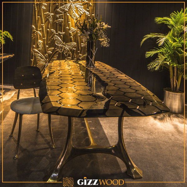 Hexagon Resin Dining Table - Modern 6-Sided Waterproof Table for Indoor/Outdoor Use - Perfect for Patio, Garden, or Dining Room Decor