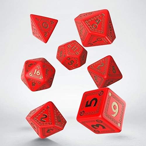 Q-Workshop Runequest Red & Gold 7-Piece Polyhedral Dice Set for RPG, D&D, and Tabletop Gaming - Perfect for Fantasy Roleplaying Adventures