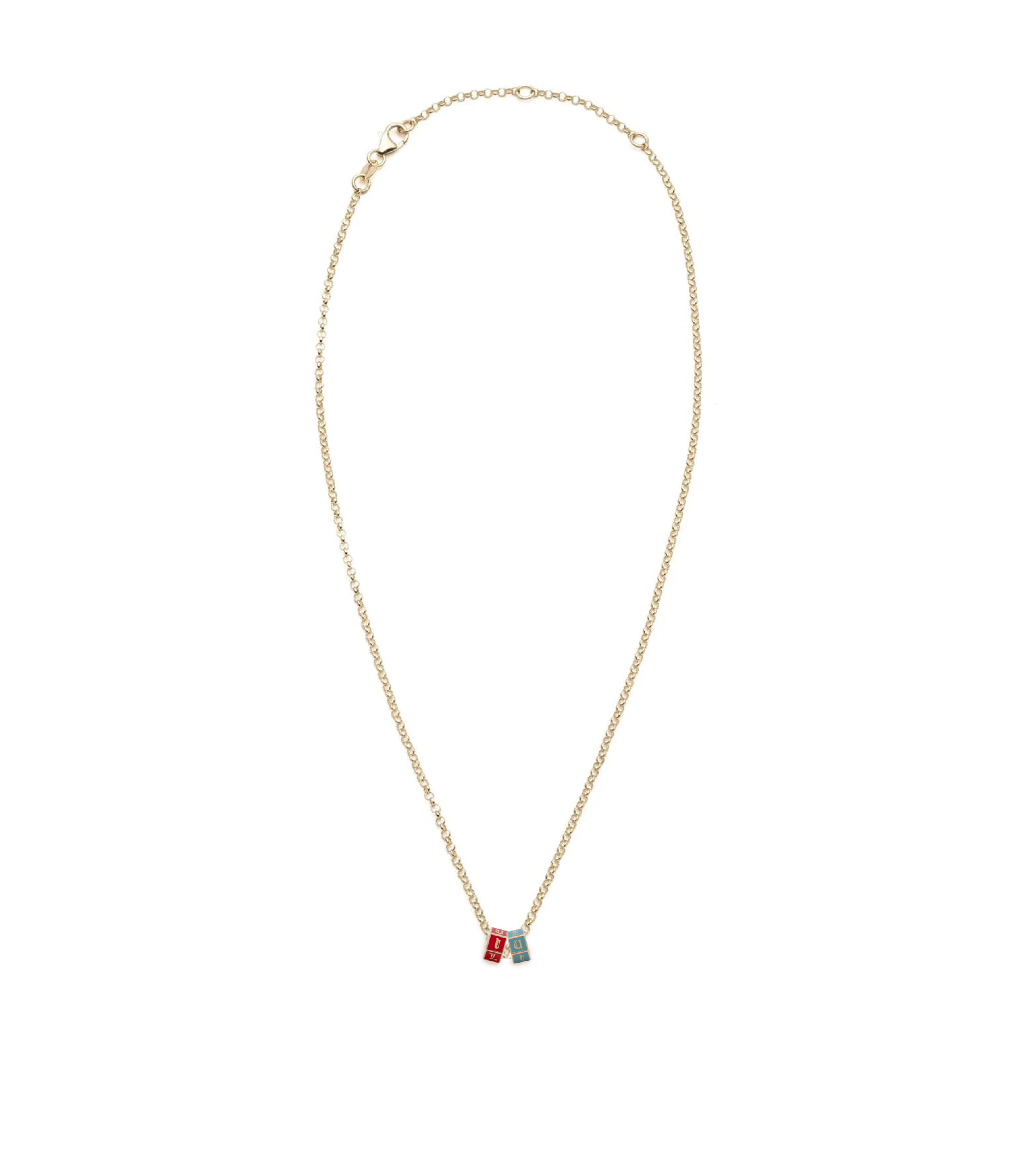 I Love You Aqua & Red Fine Belcher Necklace - Elegant Heart Pendant for Valentine's Day, Anniversary & Romantic Gifts