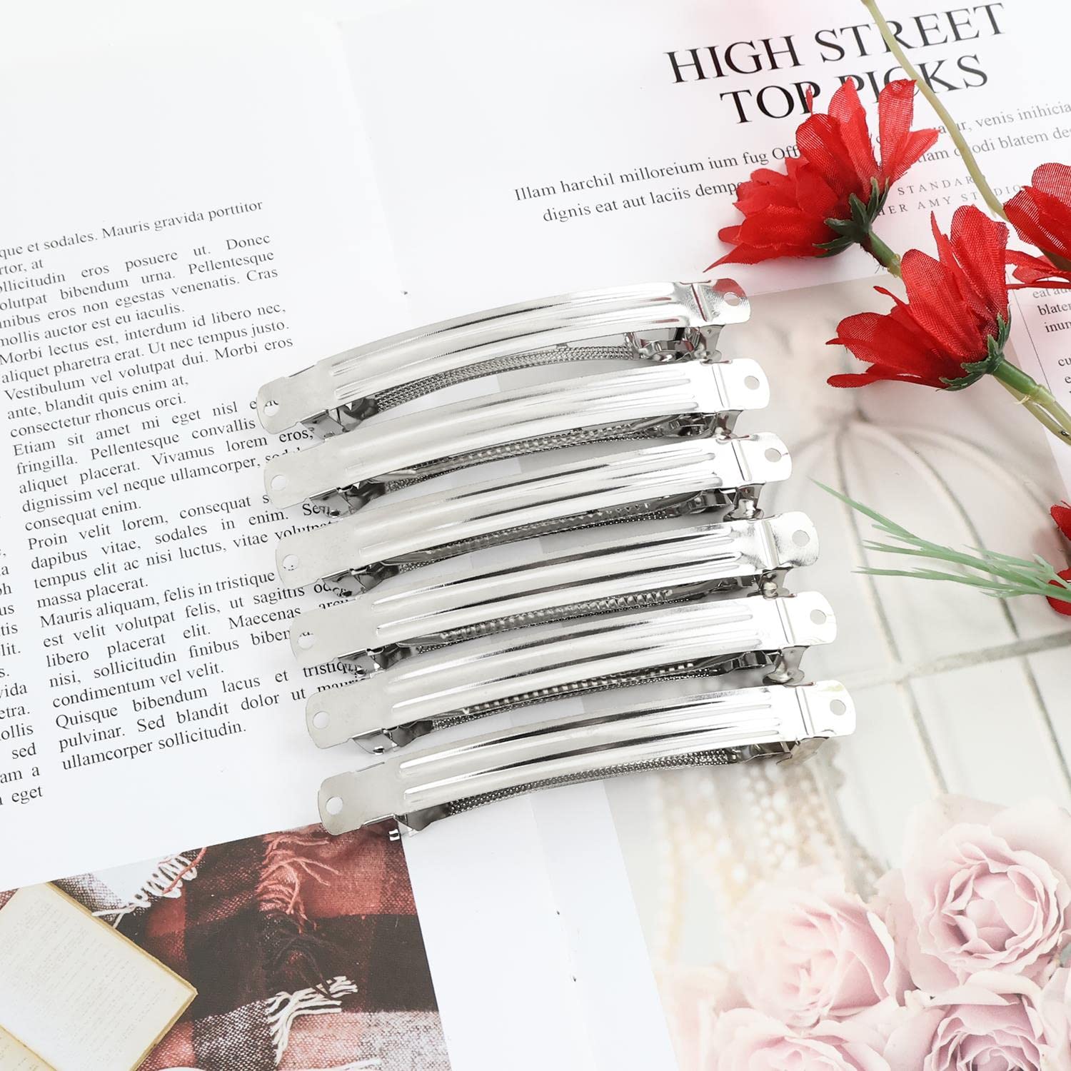 Lawie 50 Pack 4 Inch Large Silver Blank Rectangle Metal French Barrette Hair Clips - 10cm DIY Craft Hair Accessories for Women & Girls - Perfect for Ponytails, Bows, Thick Hair & Hair Styling