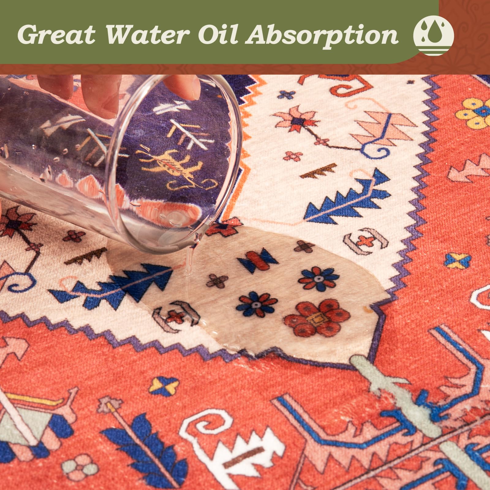Boho Kitchen Mats Non-Slip Rubber Backing, Waterproof Washable Floor Rugs for Sink, Laundry & Farmhouse - Perfect for Kitchen, Bathroom & Entryway Decor