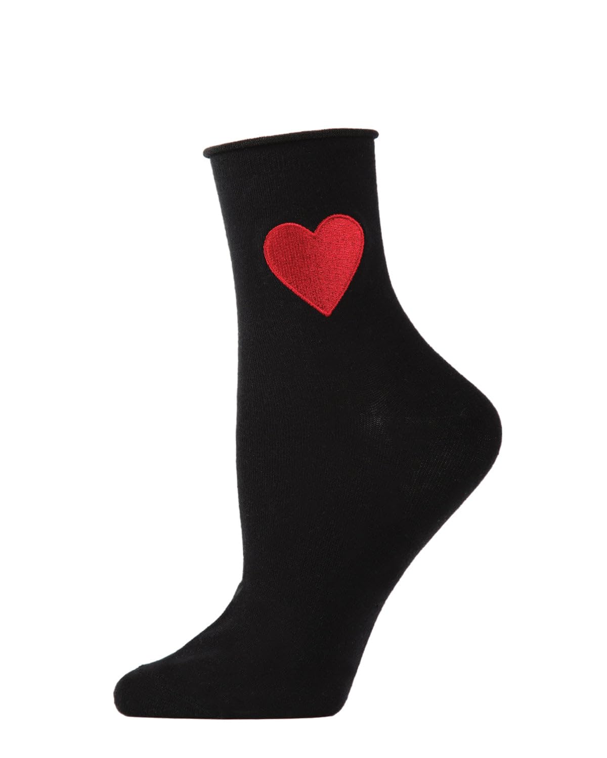 MeMoi Women's Red Heart Roll Top Shortie Socks - Cute Ankle Socks for Valentine's Day, Casual Wear & Gifts | Perfect for Sneakers, Loafers & Everyday Outfits