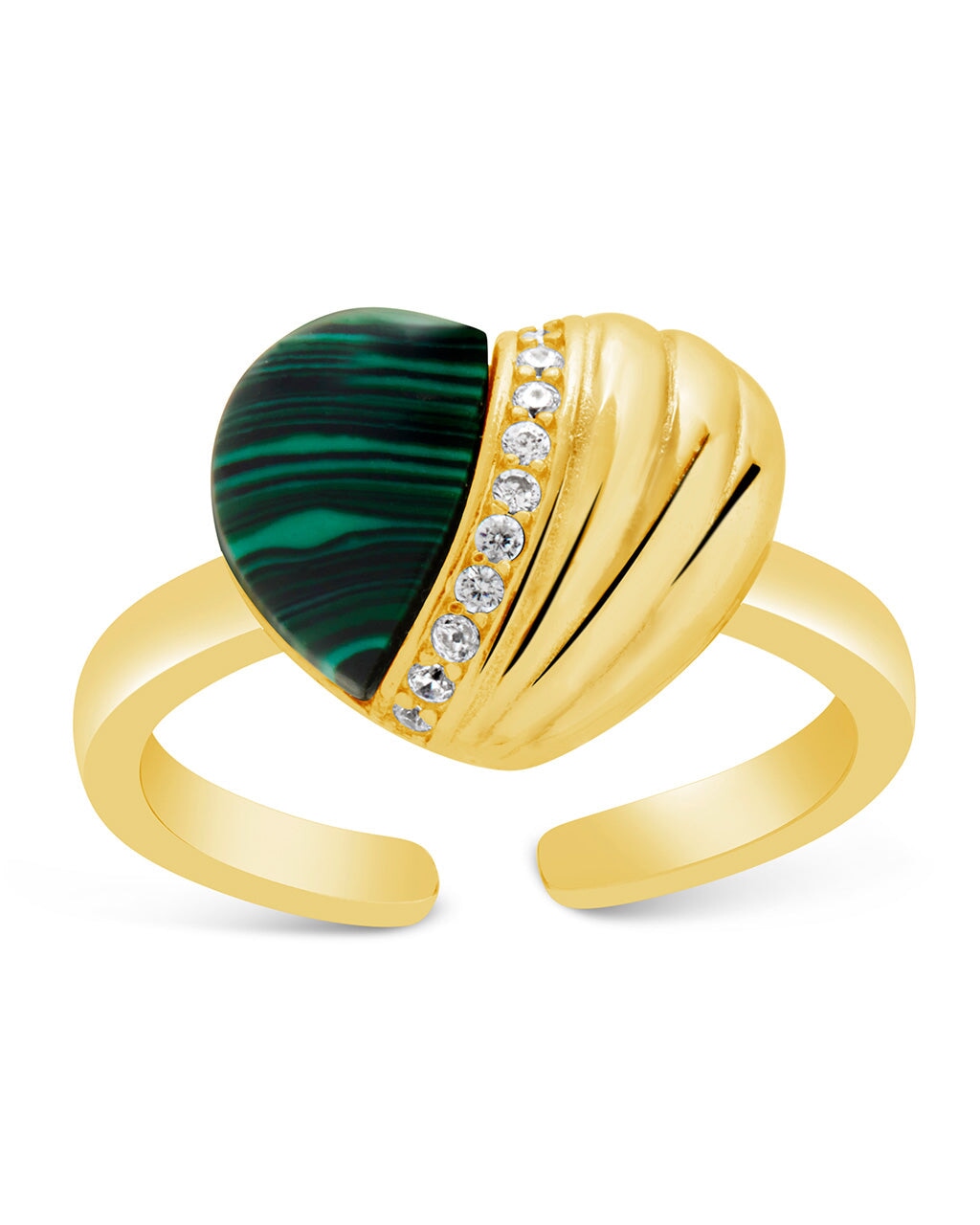 Hollis Sterling Silver Malachite & CZ Heart Ring for Women - Elegant Green Gemstone Jewelry Gift for Valentine's Day, Anniversary & Special Occasions
