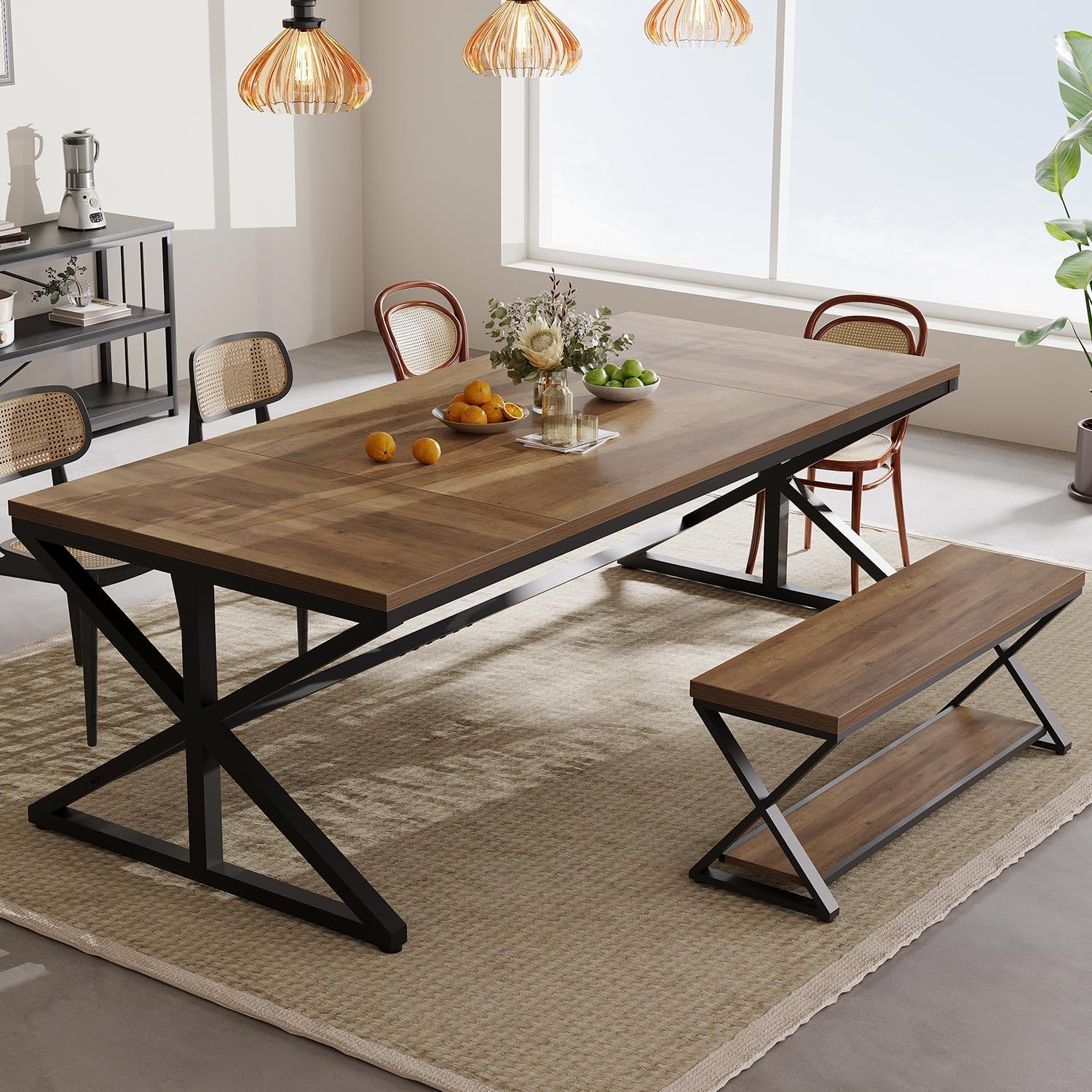 Rustic Large Computer Desk 70 Inch - Industrial Extra Long Home Office Desk, Wood PC Writing Work Study Table, Farmhouse Workstation Gaming Executive Desk for Two Person (Rustic Oak) - Perfect for Home Office, Study Room & Gaming Setup