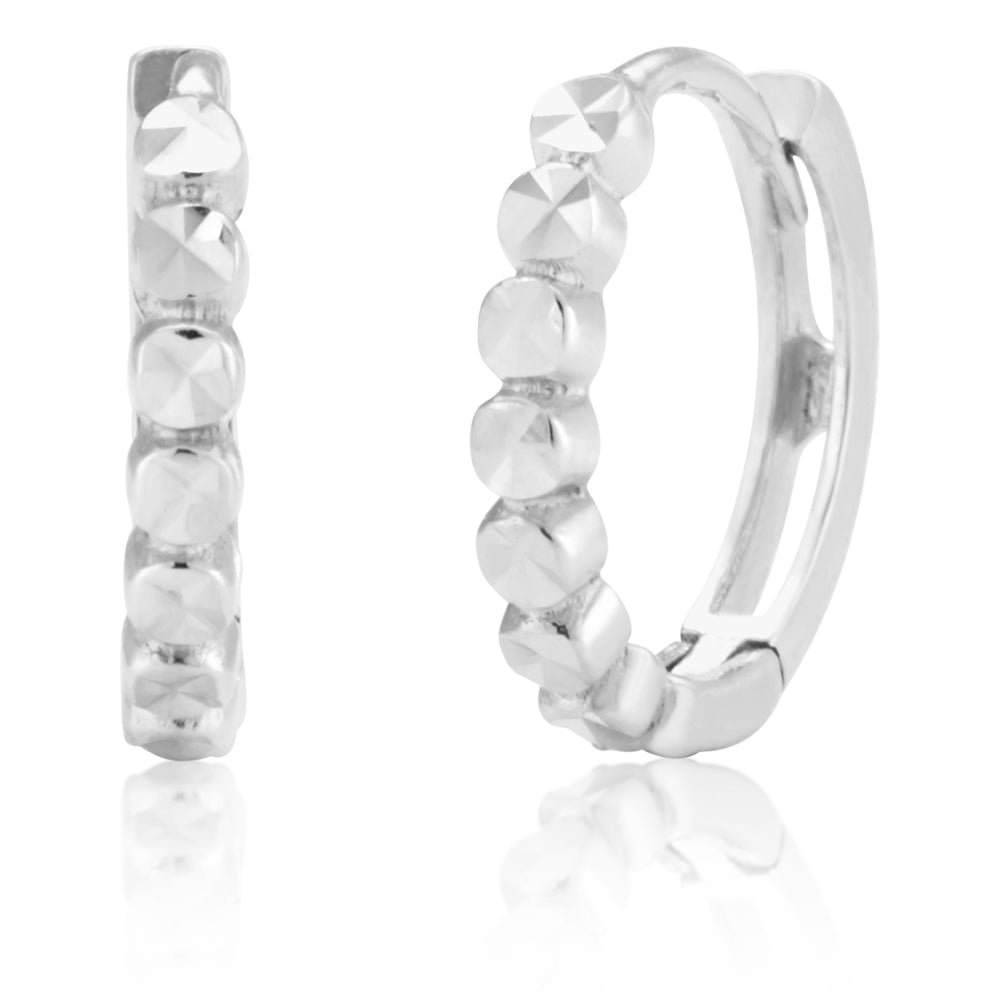 9ct White Gold Hoop Earrings 9mm Diamond Cut - Perfect for Weddings, Parties & Everyday Elegance