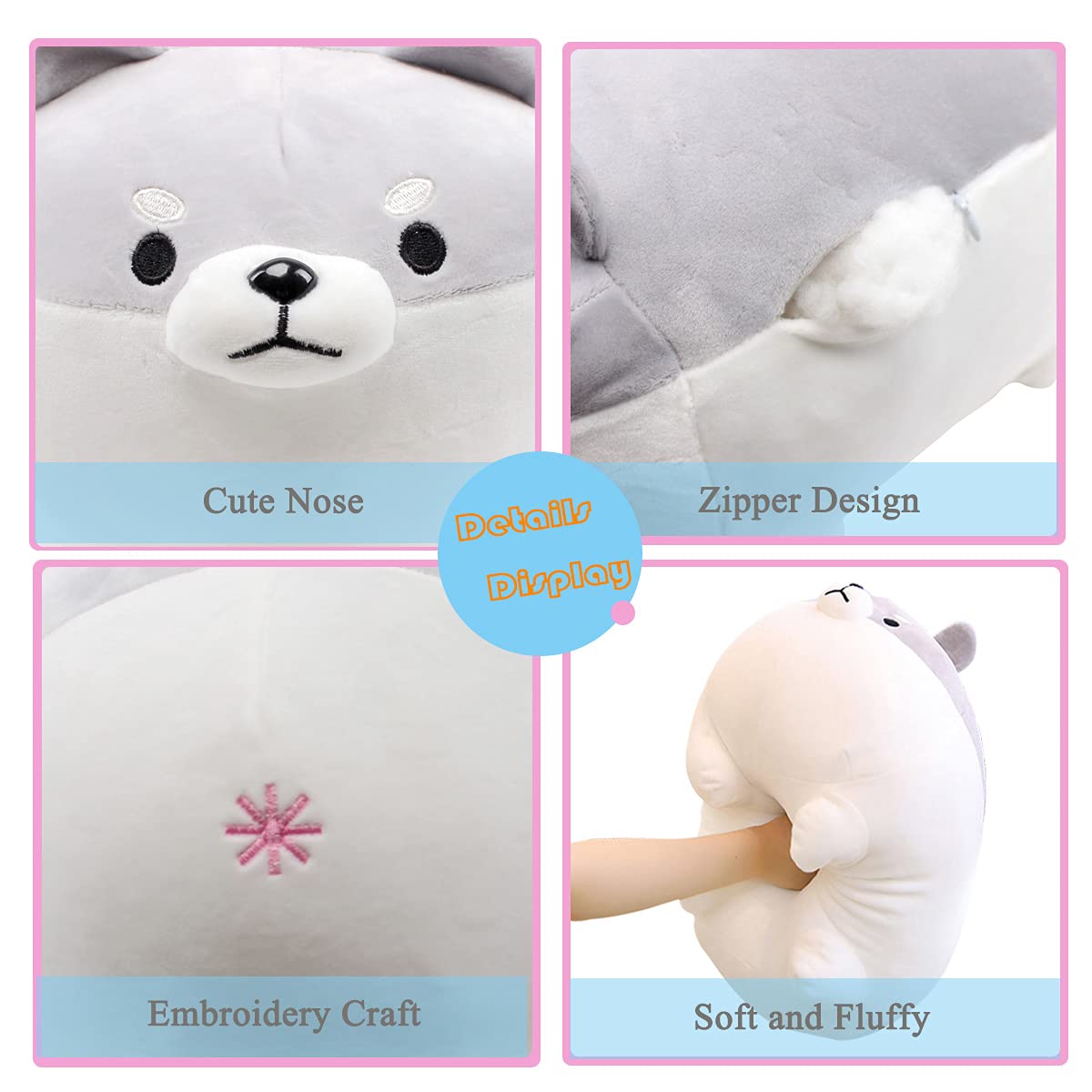 Shiba Inu Plush Toy - Cute Kawaii Dog Stuffed Animal, Soft Hugging Pillow (15.7 Inch, Gray) - Perfect Gift for Kids, Dog Lovers & Anime Fans - Great for Cuddling, Home Decor and Birthday Presents