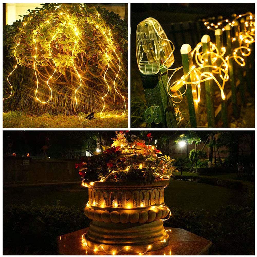 200 LED Solar Rope Lights - 66 Feet Waterproof Outdoor Solar String Lights with 8 Modes | Warm White Solar Fairy Lights for Garden, Patio, Pool, Party, Wedding & Christmas Decorations | Perfect for Backyard, Pathway, Fence and Holiday Lighting