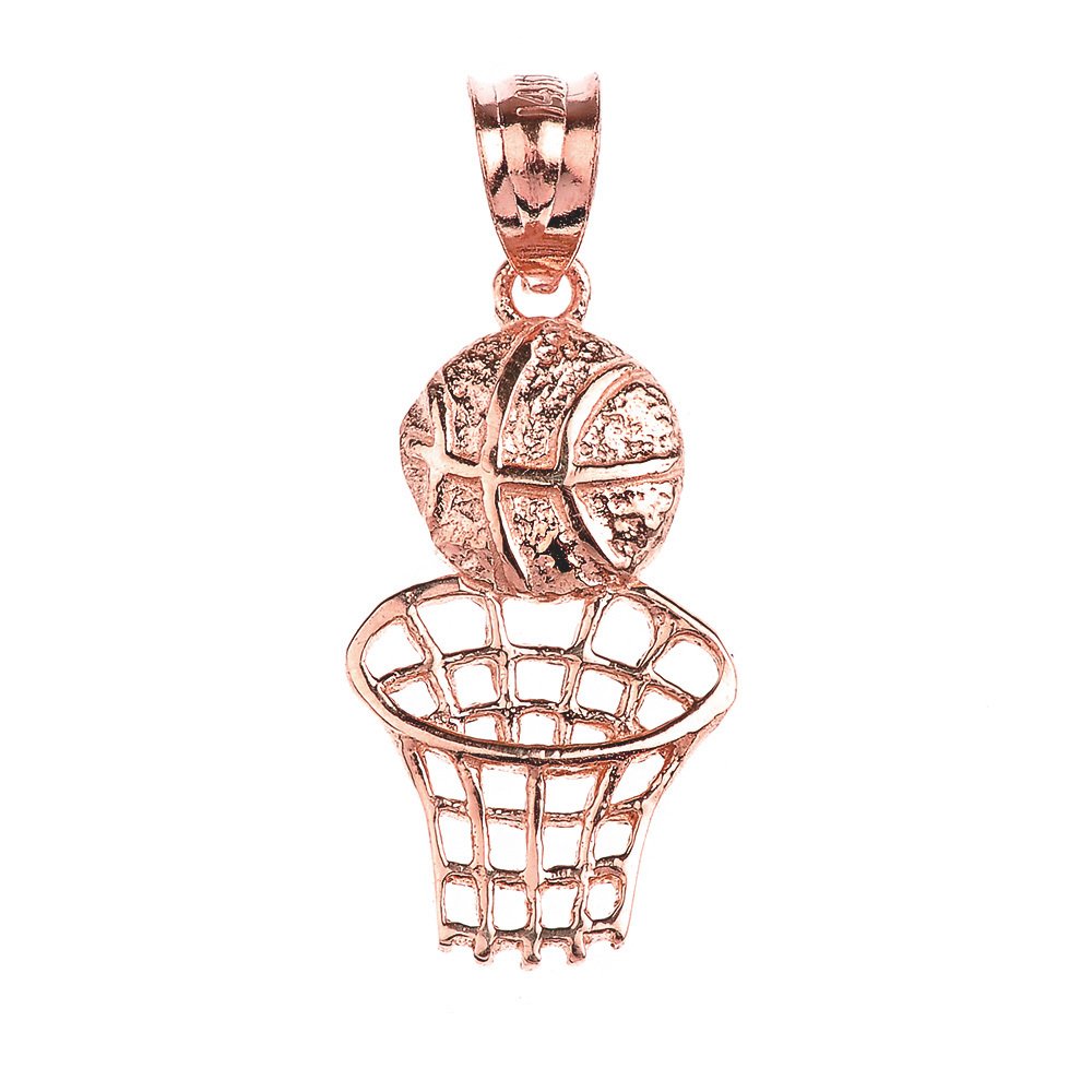 10K Rose Gold Basketball Hoop Charm Pendant - Sports Jewelry for Men & Women - Perfect for Basketball Fans, Gifts, and Everyday Wear