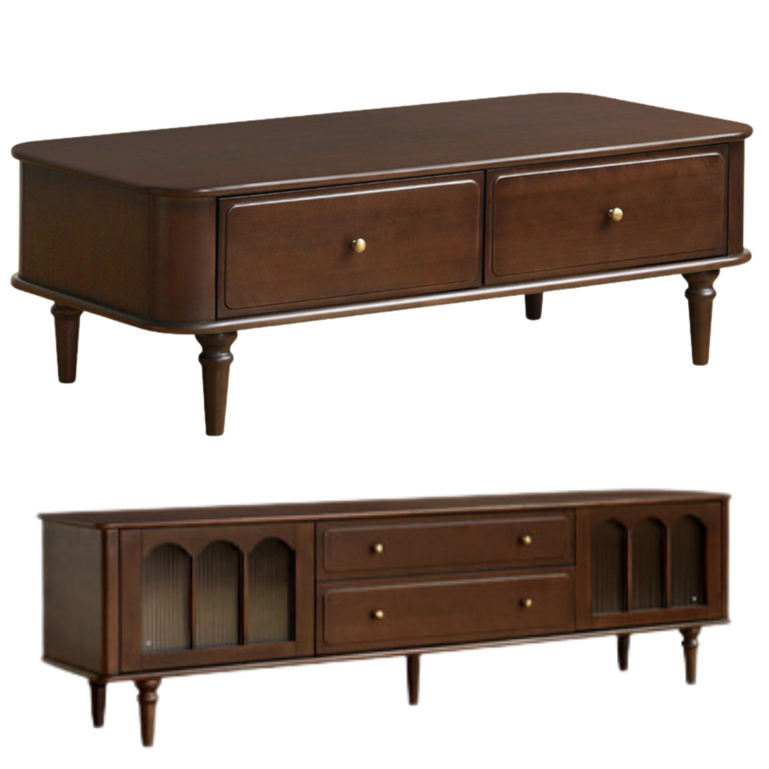 47.2x23.6x16.1 inch / 120x60x41.5 cm + 86.6x15.7x22 inch / 220x40x56 cm / Walnut color / Coffee table + TV cabinet