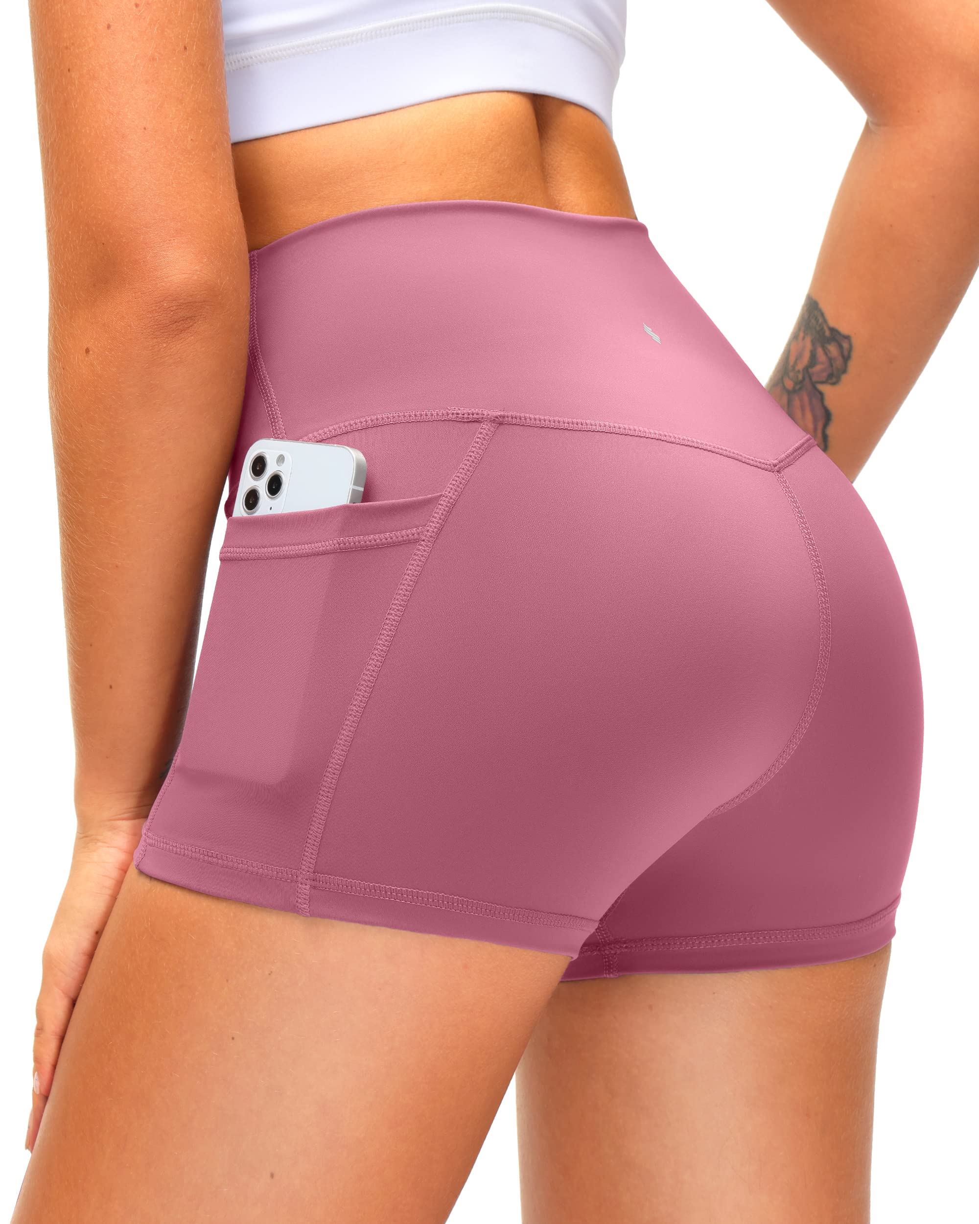 Women's High Waist Yoga Shorts with Side Pockets - Tummy Control Workout Shorts for Running & Gym - 8