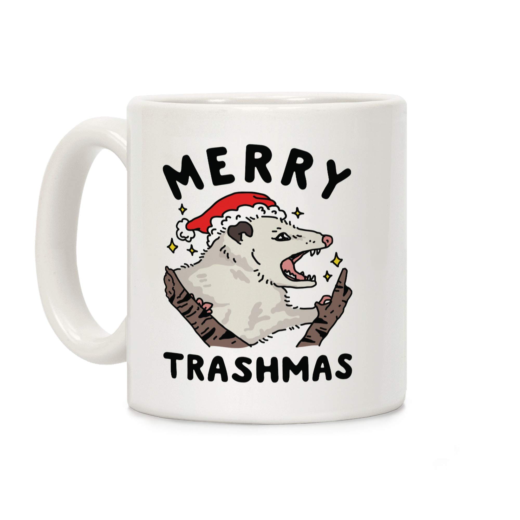 LookHUMAN Merry Trashmas Opossum 11oz White Ceramic Coffee Mug - Funny Christmas Gift for Animal Lovers, Perfect for Office, Home & Holiday Parties