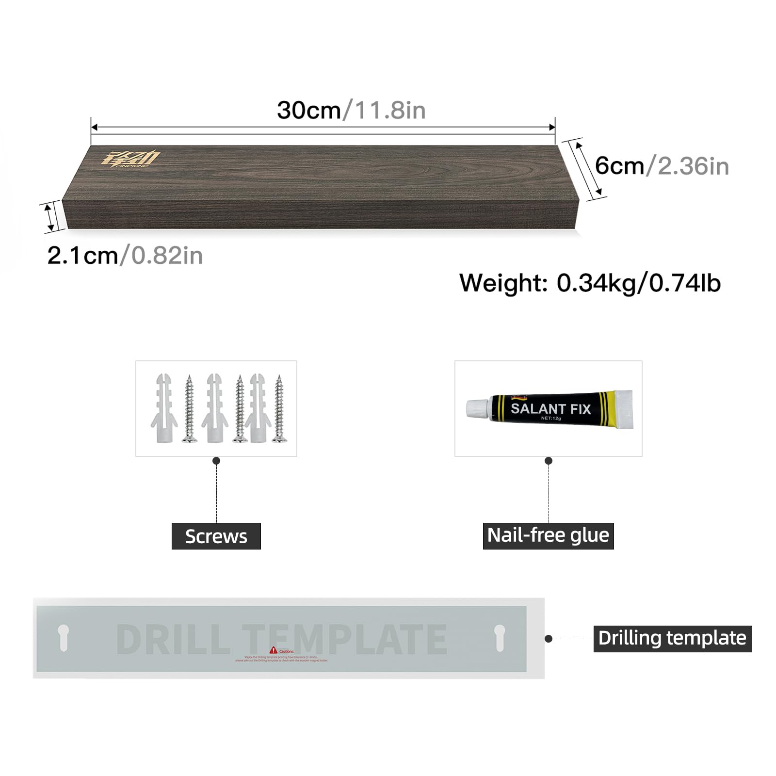 FINDKING 12 Inch Ash Wood Magnetic Knife Strip - Strong Wall Mount & Refrigerator Knife Holder, No Drill Kitchen Utensil Organizer (Dark Brown) - Perfect for Storing Chefs Knives, Scissors & Metal Tools in Home Kitchens & Restaurants