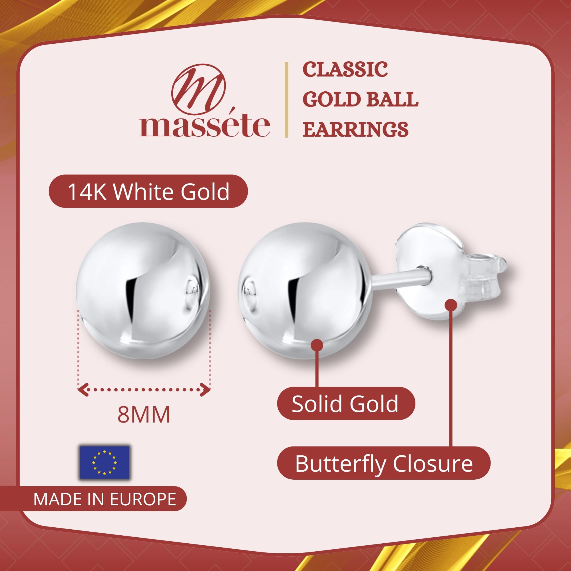 10K & 14K Gold Ball Stud Earrings for Women - Hypoallergenic Nickel Free | 5mm to 12mm Sizes | White, Yellow & Rose Gold Options | Perfect for Everyday Wear, Gifts & Special Occasions