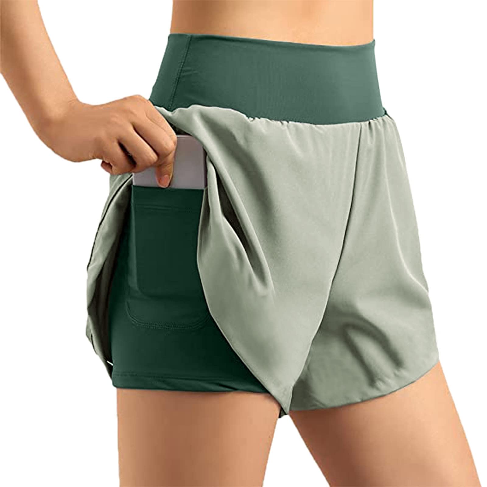 FarJing Women's 2-in-1 High Waist Running Shorts with Phone Pockets - Workout, Gym & Yoga Athletic Shorts for Women - Perfect for Jogging, Fitness Training and Active Lifestyle