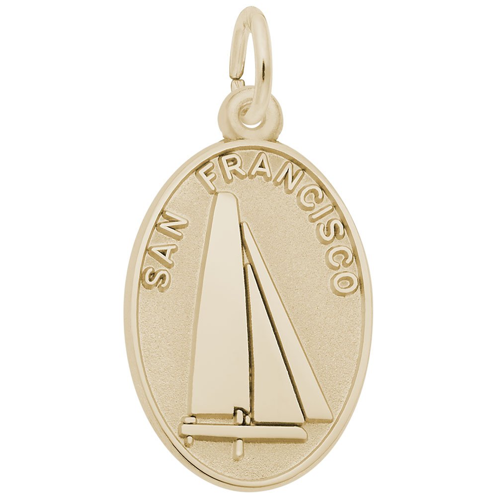 10K Yellow Gold San Francisco Catamaran Disc Charm - Dainty Pendant for Bracelets & Necklaces - Perfect for Travel Lovers & Nautical Jewelry Gifts
