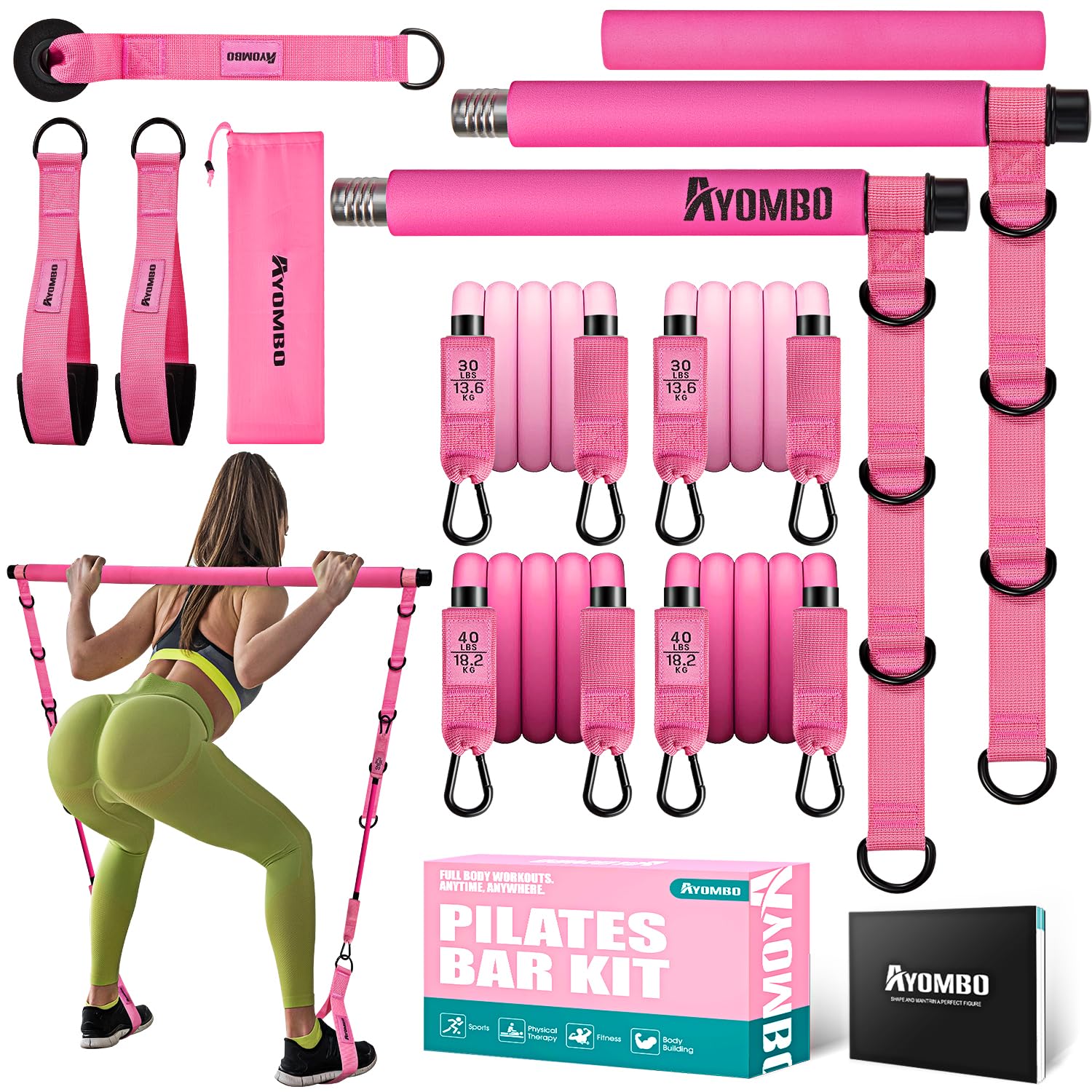 Adjustable 3-Section Pilates Bar Kit with Resistance Bands - Full Body Workout Equipment for Legs, Hips, Waist & Arms - Home Exercise Equipment for Squats & Pilates - Perfect for Women & Men | Ideal for Home Gym, Yoga Studio & Fitness Training