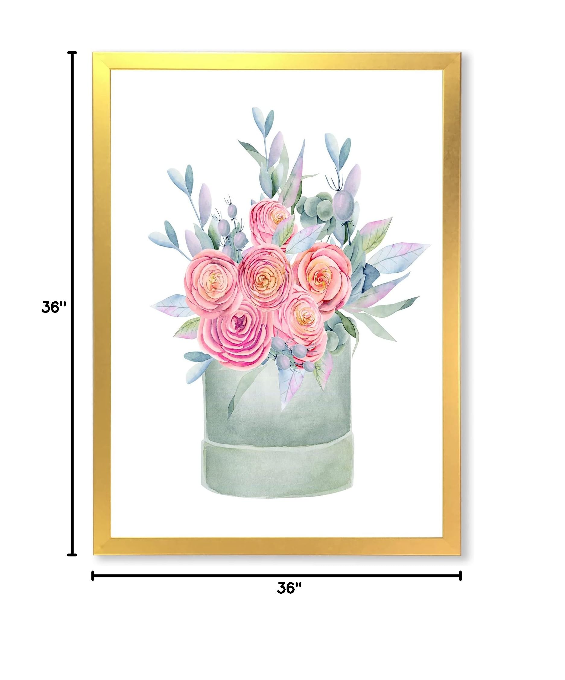 Farmhouse Framed Wall Art with Pink Roses - DesignQ Elegant Gift Box for Home Decor, Living Room, Bedroom & Wedding