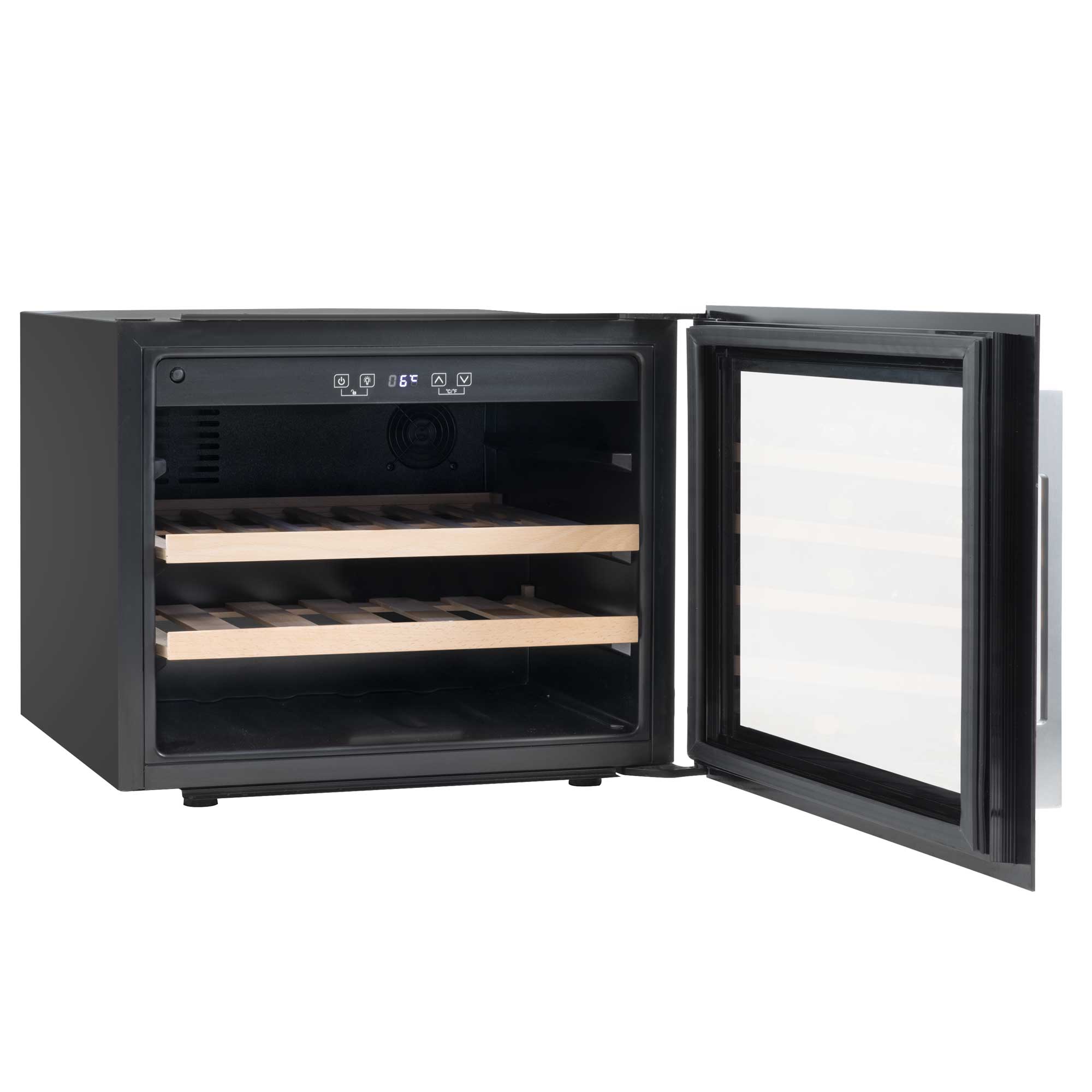 Baridi 60cm Built-In 28 Bottle Wine Cooler Refrigerator with Beech Wood Shelves - Black DH205 | Perfect for Home Bars, Restaurants & Wine Cellars