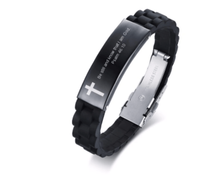 Christian Bible Verse Black Inspirational ID Bracelet - Religious Scripture Jewelry for Women & Men - Perfect for Church, Daily Wear & Gift Giving