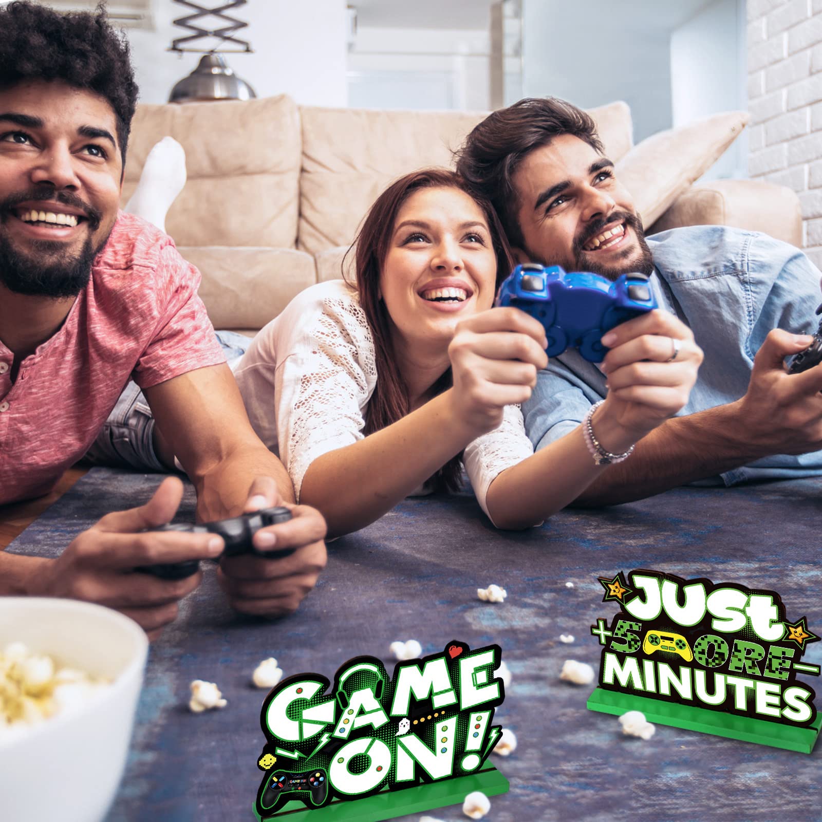 Frienda 3-Piece Wooden Video Game Party Decor Set - Level Up Birthday Banner, Pixel Art Table Signs & Gamer Centerpieces for Boys Kids Birthday Party (Green) | Perfect for Gaming Themed Parties, Streamer Events & Nerf Battle Decorations