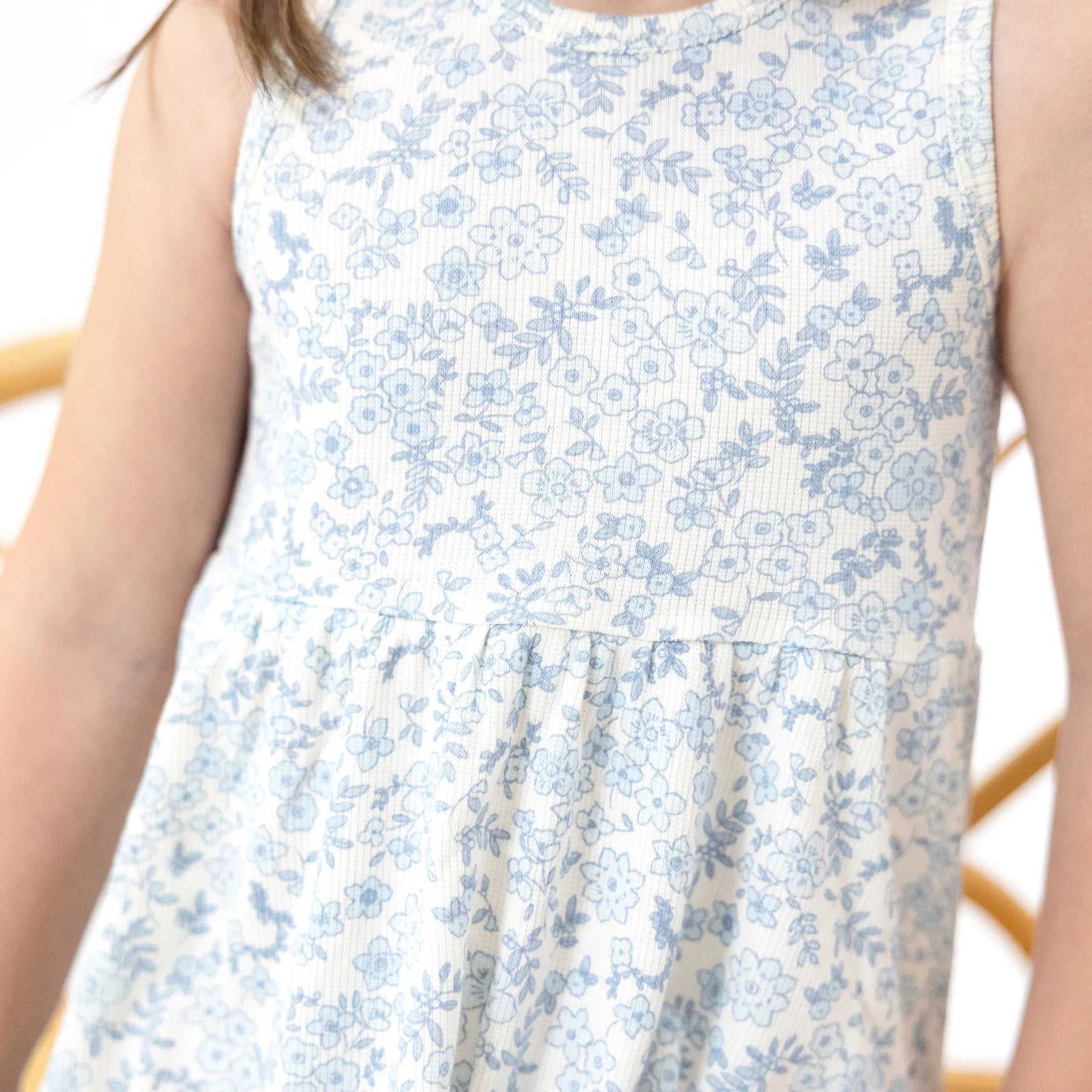 Blue Calico Floral Print Tank Dress with Bloomer - Summer Casual Outfit for Beach, Picnic & Outdoor Activities