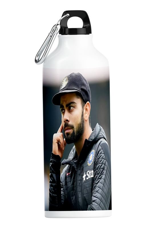 PrintingZone Compatible 600ml Aluminum Water Bottle with Virat Kohli Design - Reusable Sports Bottle for Kids, Boys & Girls - Ideal for School, Gym & Birthday Gifts (NS-256)