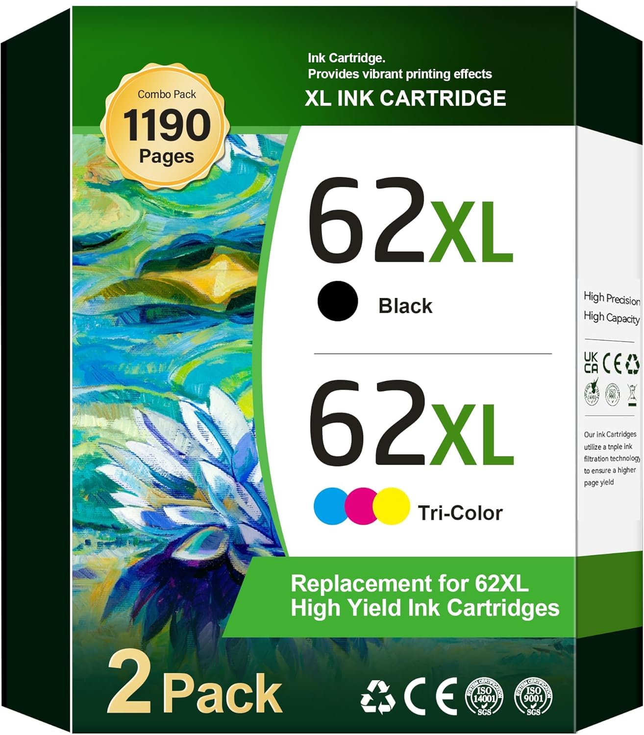 WEKVA 62 Ink Cartridges Replacement for HP 62/62XL - Compatible with HP Envy 5664 5665 7600 5545 5549 5741 7643 & OfficeJet 5740 5741 Deskjet 200 258 Printers - High-Quality Printer Ink for Home & Office Use