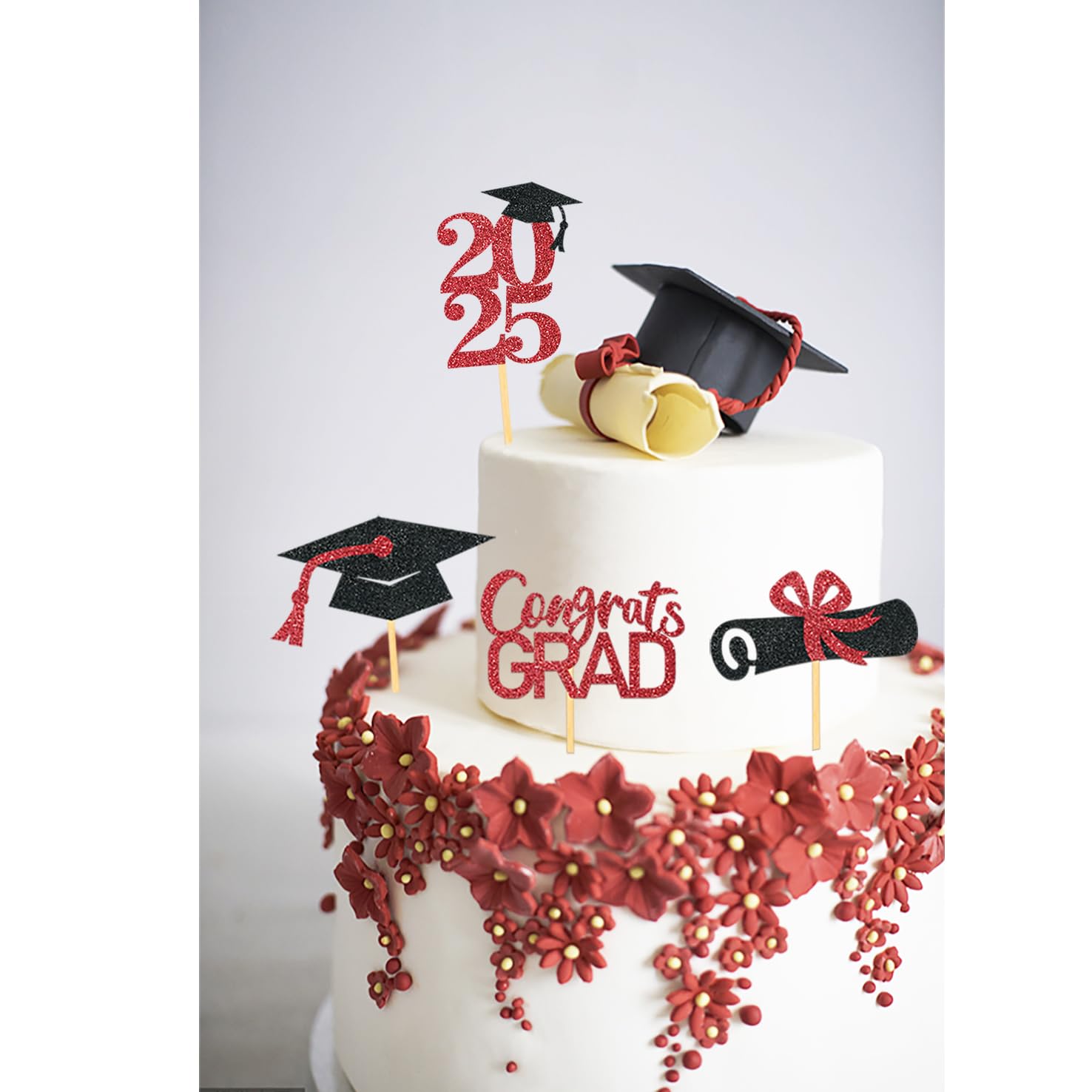 24Pcs Graduation Cupcake Toppers - Class of 2025 Decorations, Red Food-Grade Cupcake Picks for Graduation Party, Birthday, School Celebration - Perfect for Cake Decorating and Dessert Presentation