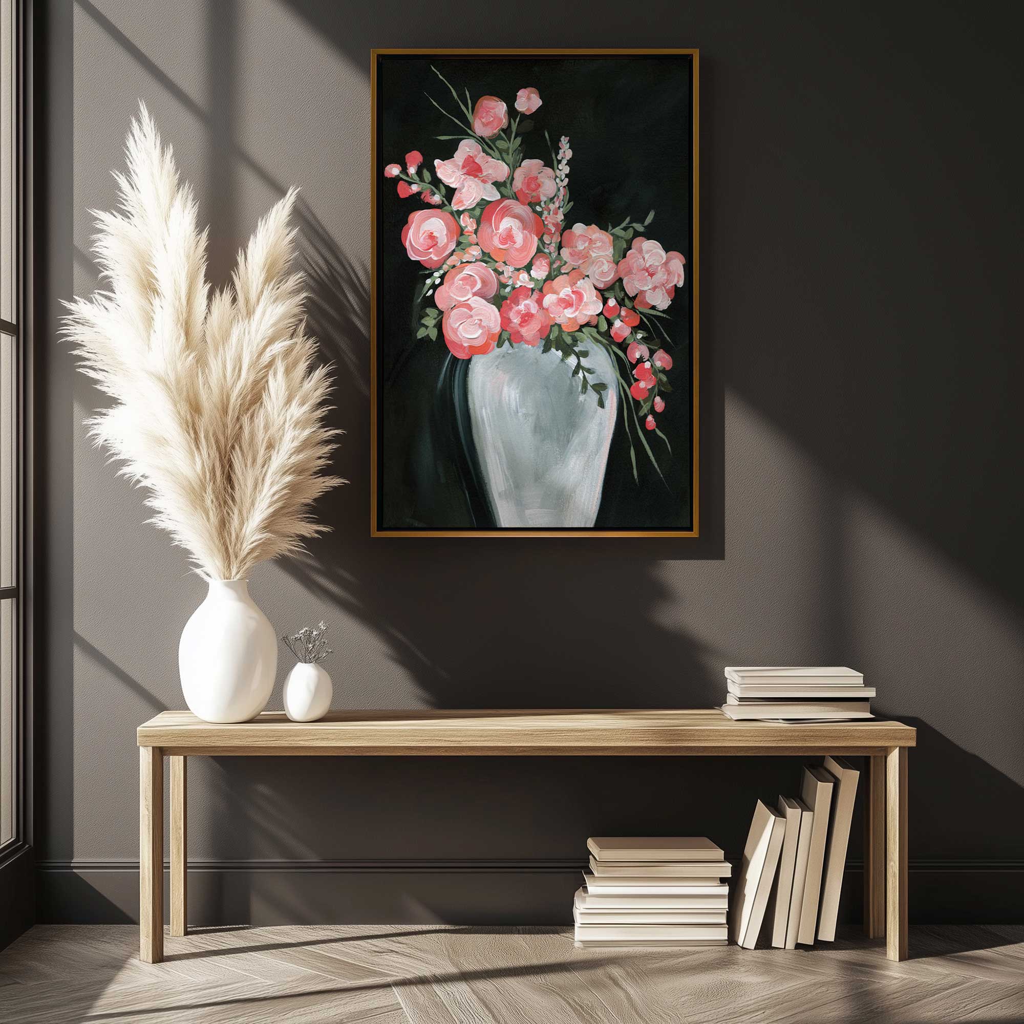 Delicate Coral Blossoms II Canvas Wall Art Print - Tropical Floral Home Decor for Living Room, Bedroom & Office
