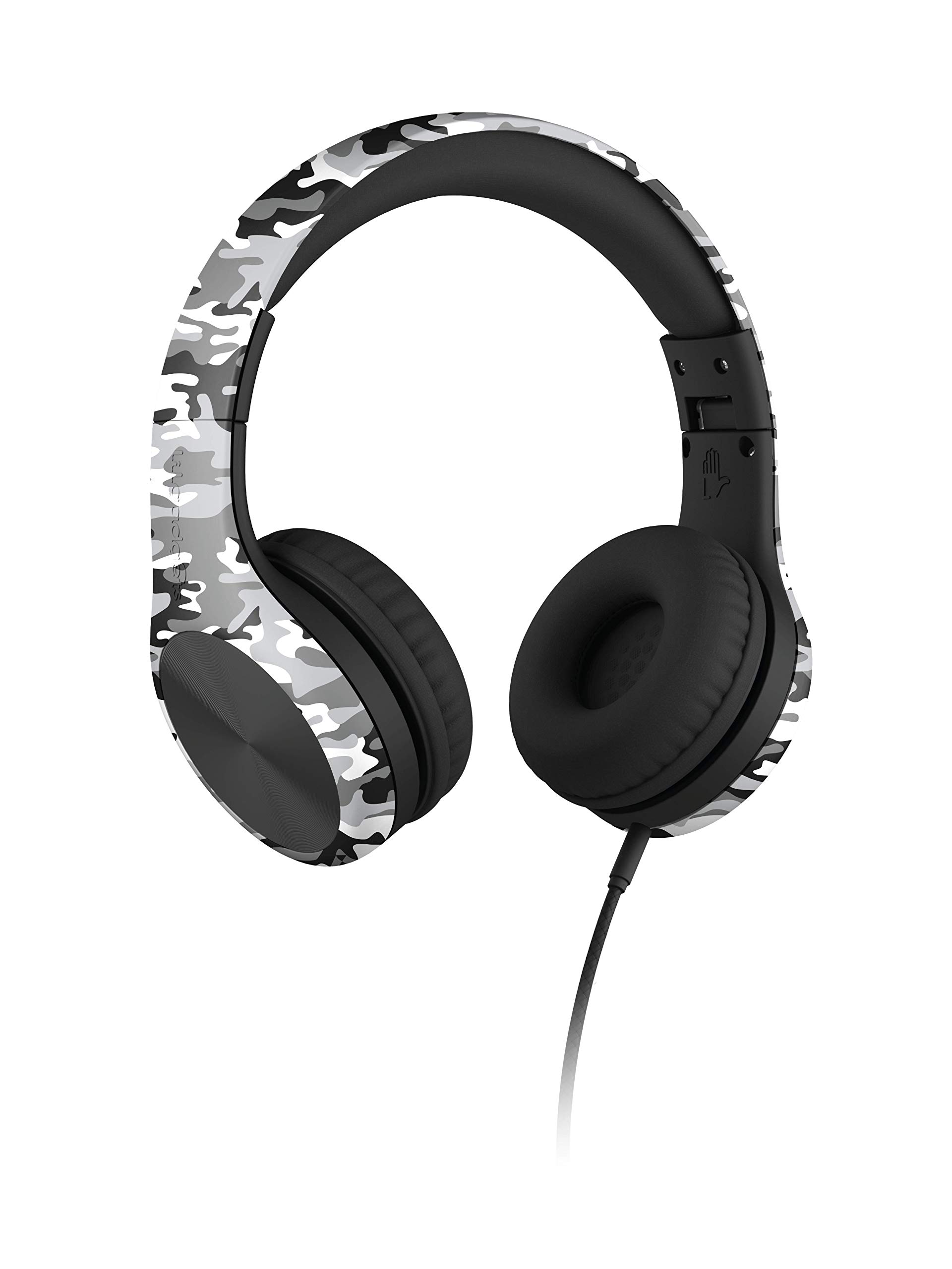 LilGadgets Connect+ Pro Wired Kids Headphones with Microphone - Volume Limiting, Noise Reducing Over-Ear Headset with SharePort Technology & SoftTouch Padding - Snow Camo Design for School, Travel & Home Use