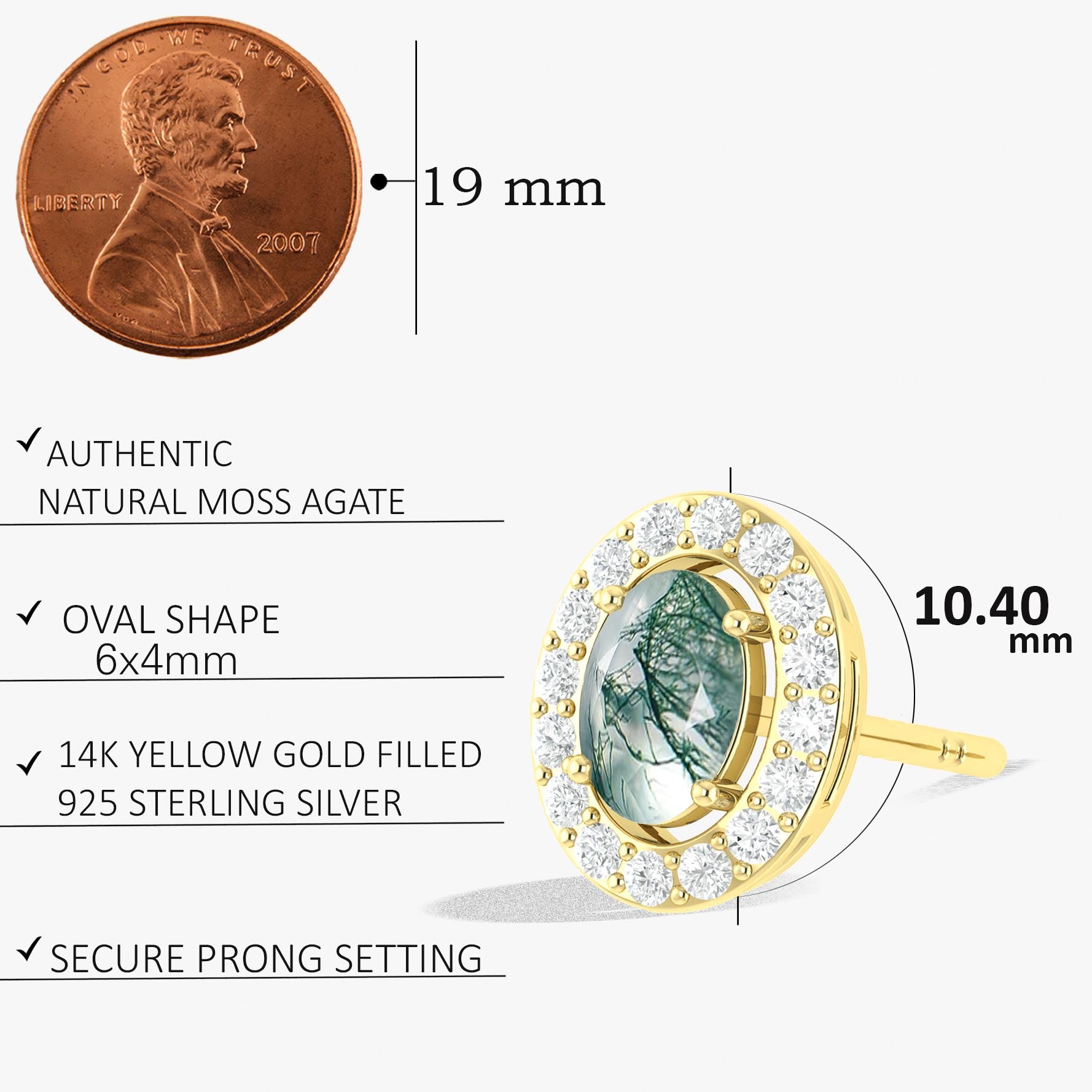 Genuine Moss Agate Oval Stud Earrings for Women - Natural Stone Jewelry for Everyday Wear & Special Occasions