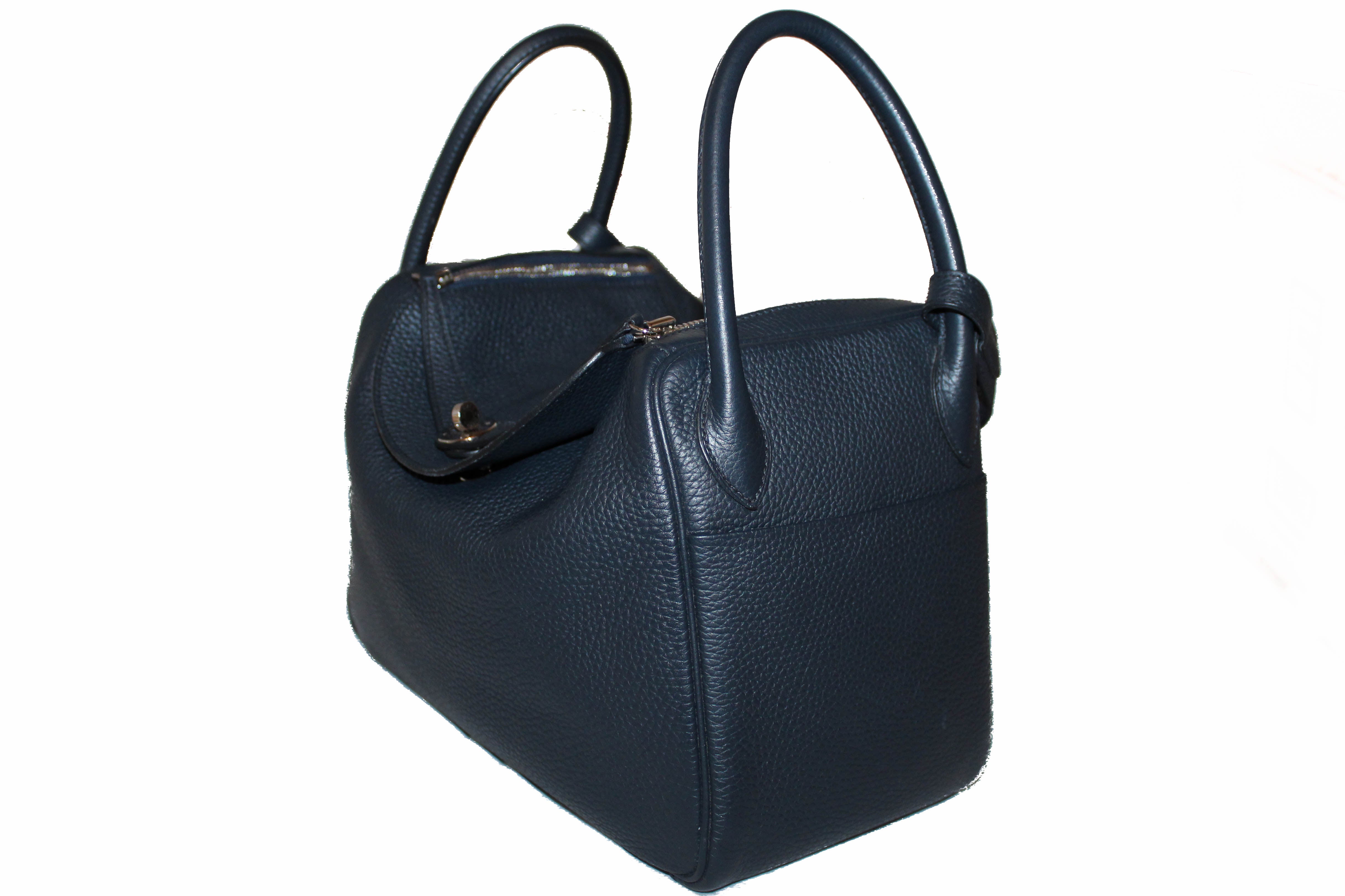 Authentic Hermes Bleu Indigo Togo Leather Lindy 30 Handbag & Shoulder Bag - Luxury Designer Purse for Women, Perfect for Work, Travel & Special Occasions