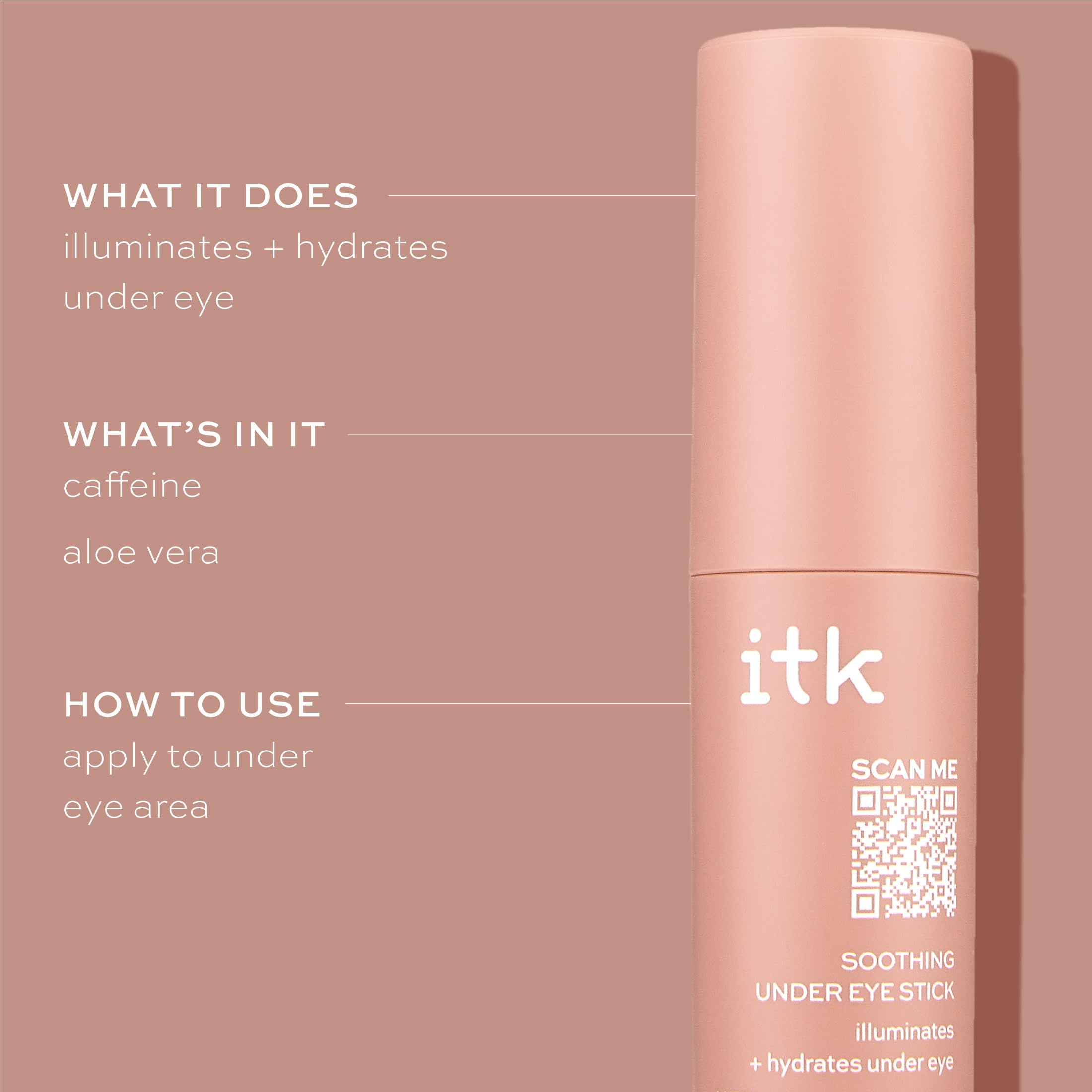 ITK Skincare Caffeine & Aloe Vera Under Eye Stick - Dark Circle Treatment for Puffy Eyes, Fine Lines & Wrinkles - Hydrating Eye Balm Reduces Redness & Brightens Skin - 0.5 oz Portable Stick for Travel, Office & Daily Skincare Routine