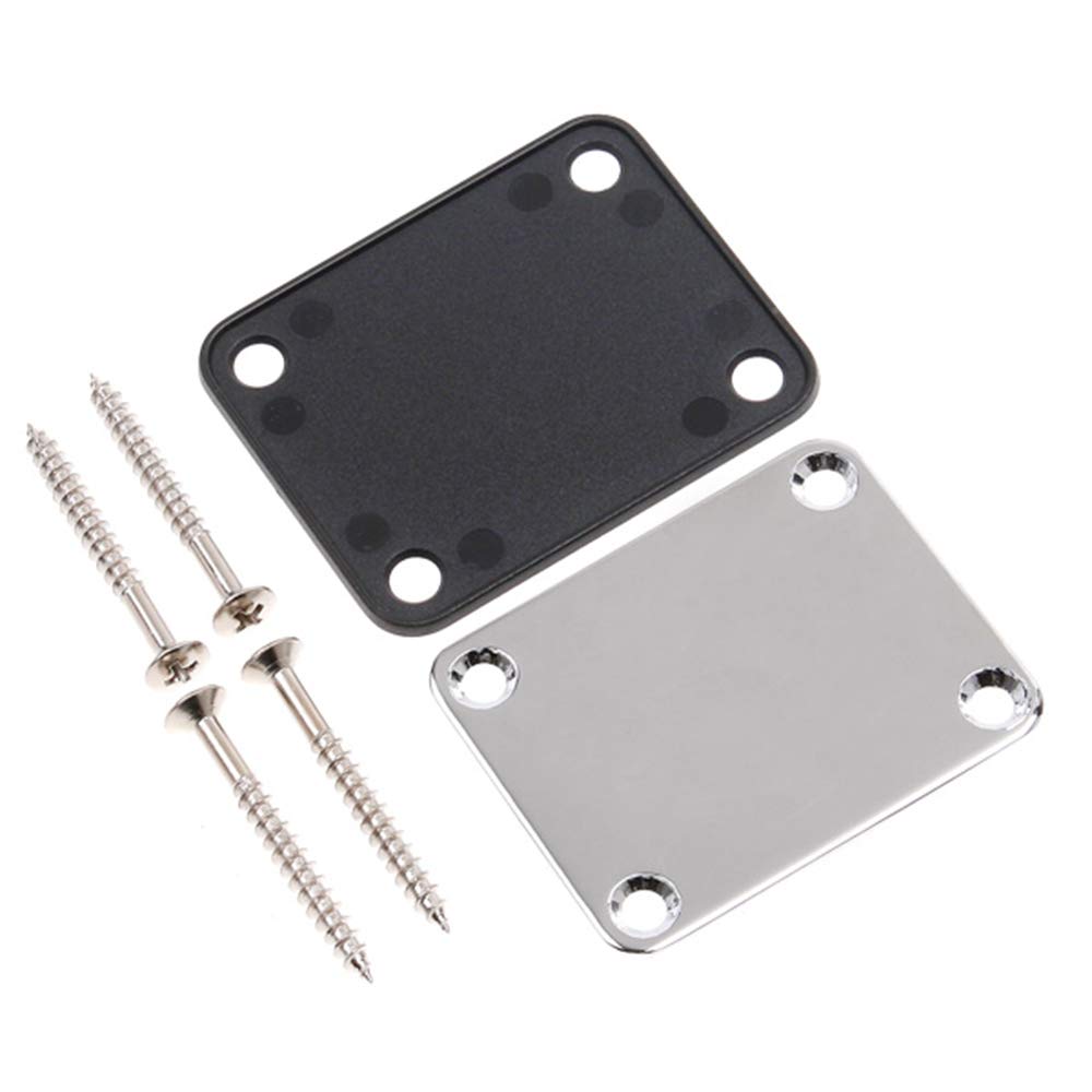 2 Pack Chrome Guitar Neck Plates with Plastic Mat - Compatible with Strat & Tele Style Electric Guitars - Replacement Parts for DIY Guitar Repair & Maintenance - Perfect for Home Studio, Live Performances & Music Enthusiasts