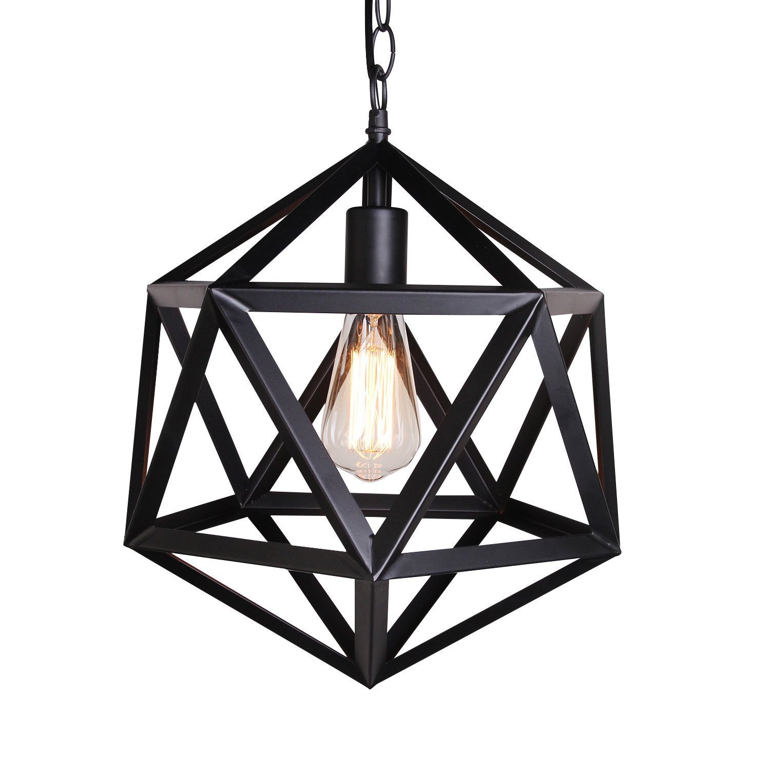 Vintage Black Industrial Cage Pendant Light - Retro Metal Hanging Lamp for Farmhouse, Loft & Barn Ceiling Lighting - Perfect for Kitchen, Dining Room & Entryway Decor