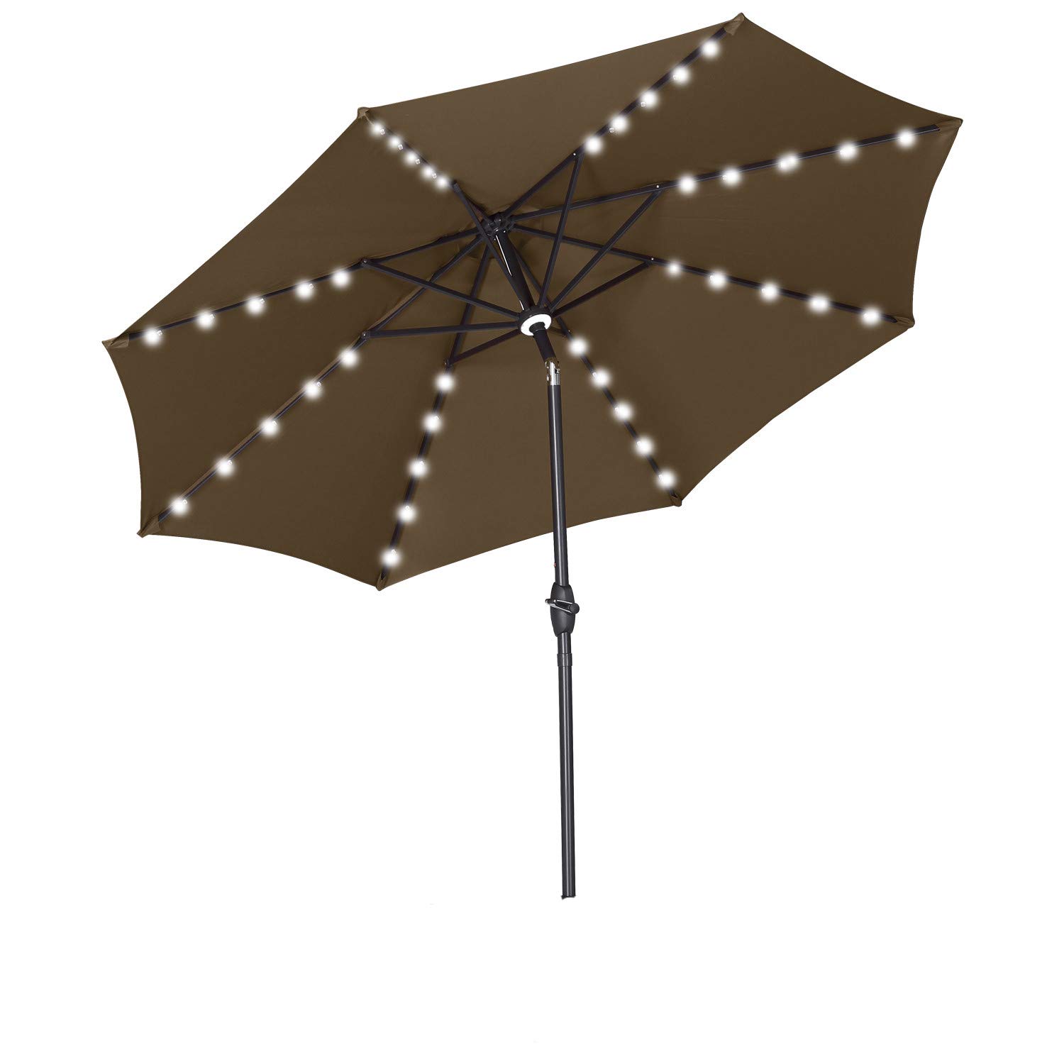 10ft Solar LED Patio Umbrella - Outdoor Garden Umbrella with Auto-Tilt & Wind Vent (Coffee Brown) - Perfect for Backyard, Poolside, and Outdoor Dining Areas