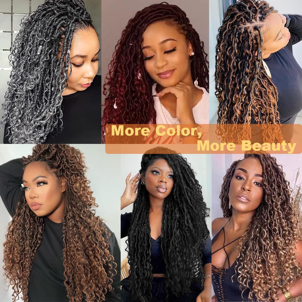 18 Inch Faux Locs Crochet Hair - 7 Packs Pre-looped Goddess Locs with Curly Ends (1B/30/27#) | Soft & Natural Looking River Locs for Women | Perfect for Protective Styling, Weddings & Everyday Wear