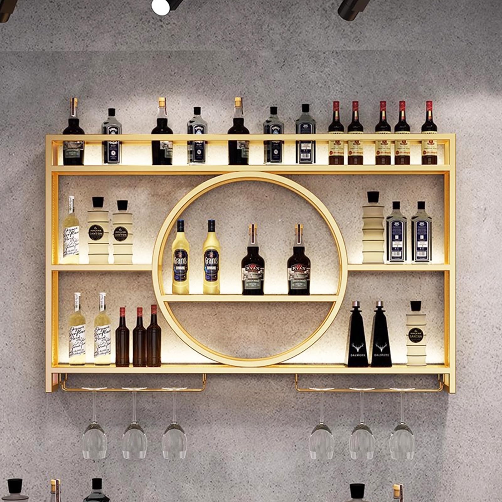 Stylish Gold Wall Mounted Metal Wine Rack - 47.2
