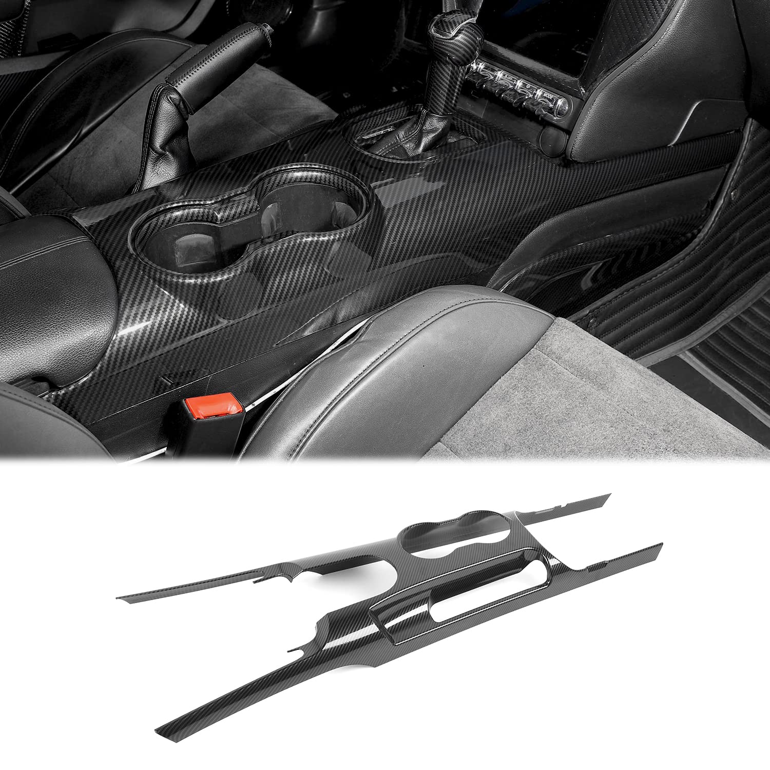Carbon Fiber Gear Shift Panel Trim Cover for Ford Mustang 2015-2023 | Interior Console Decoration & Upgrade | Perfect for Car Enthusiasts & Custom Modifications