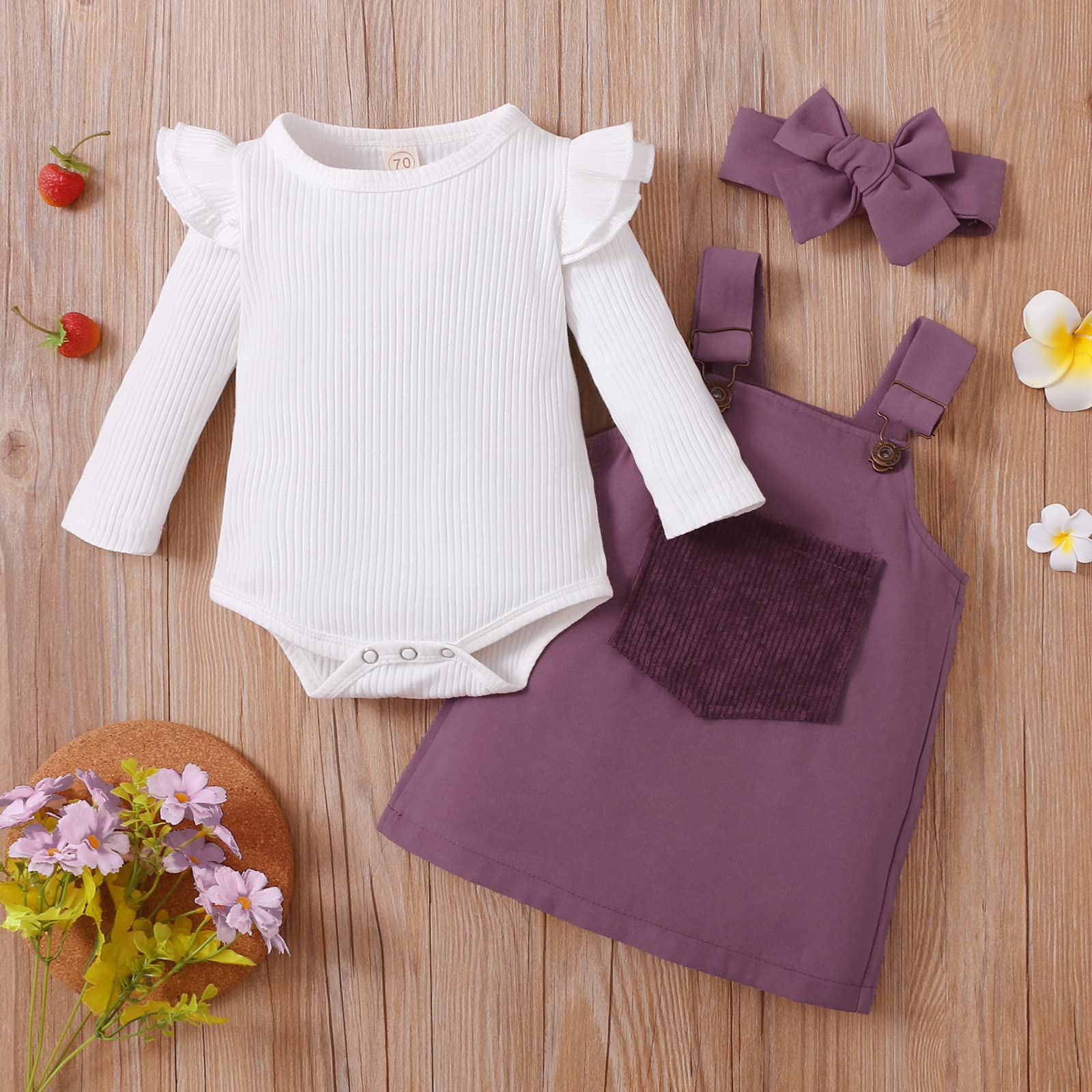 Mubineo 3-Piece Newborn Baby Girl Outfit Set - Bodysuit, Romper, Dress & Headband - Soft & Comfortable Baby Clothes for Photos, Parties & Daily Wear