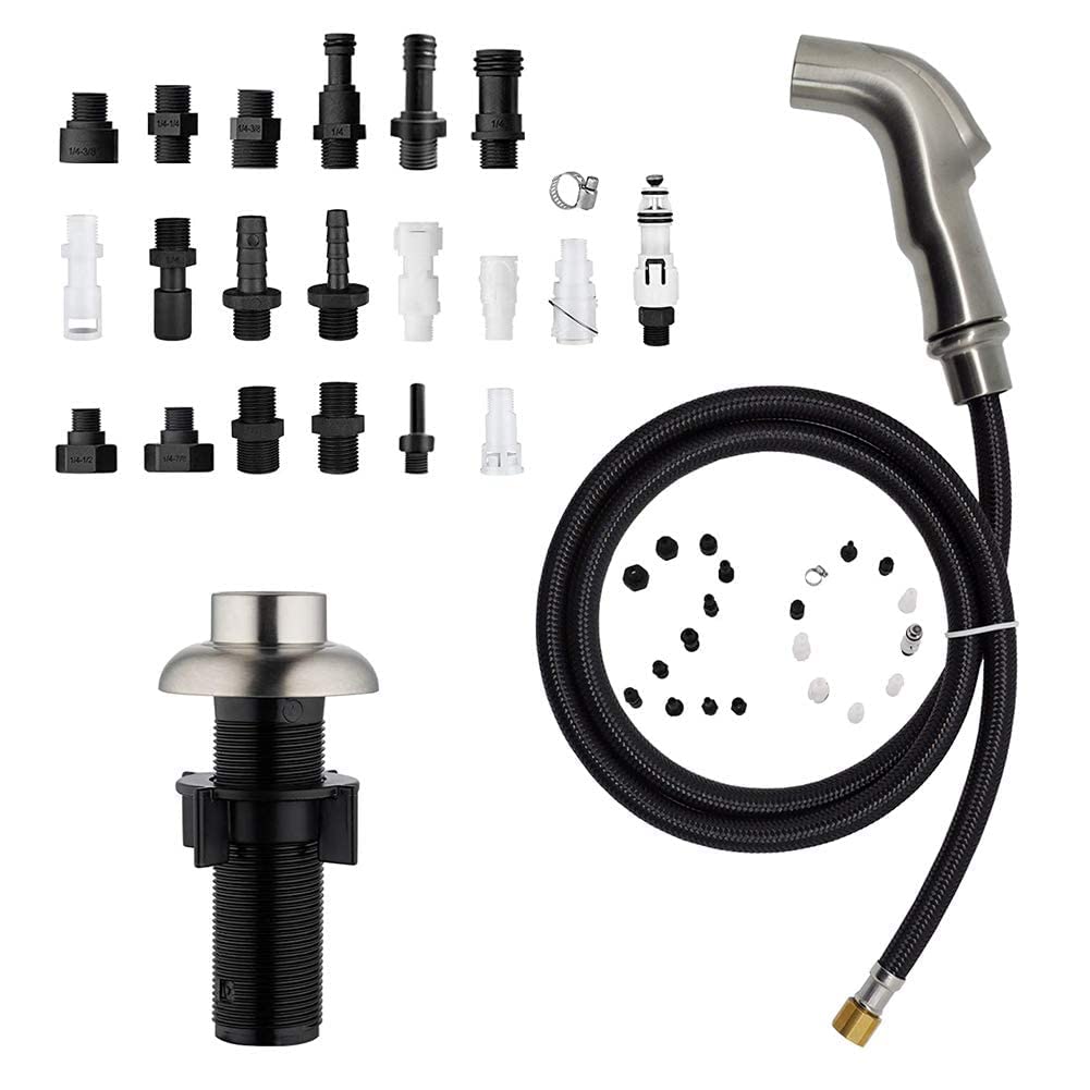 Brushed Nickel Kitchen Sink Sprayer with 17 Adapters - for Easy Replacement & Cleaning