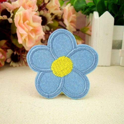 Blue Flower Iron On Fabric Patch - FP67 - DIY Sewing & Clothing Repair for Jeans, Jackets, Bags - Washable & Durable Embroidered Applique