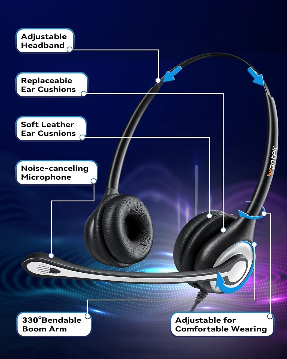 Wantek Noise Cancelling Wired Phone Headset with Microphone - RJ9 Compatible with Cisco IP Phones 6851 7821 7841 7861 7940 7942 7945 7962 7965 8811 8841 8845 8851 9971 - Ideal for Call Centers, Office Communications & Customer Service