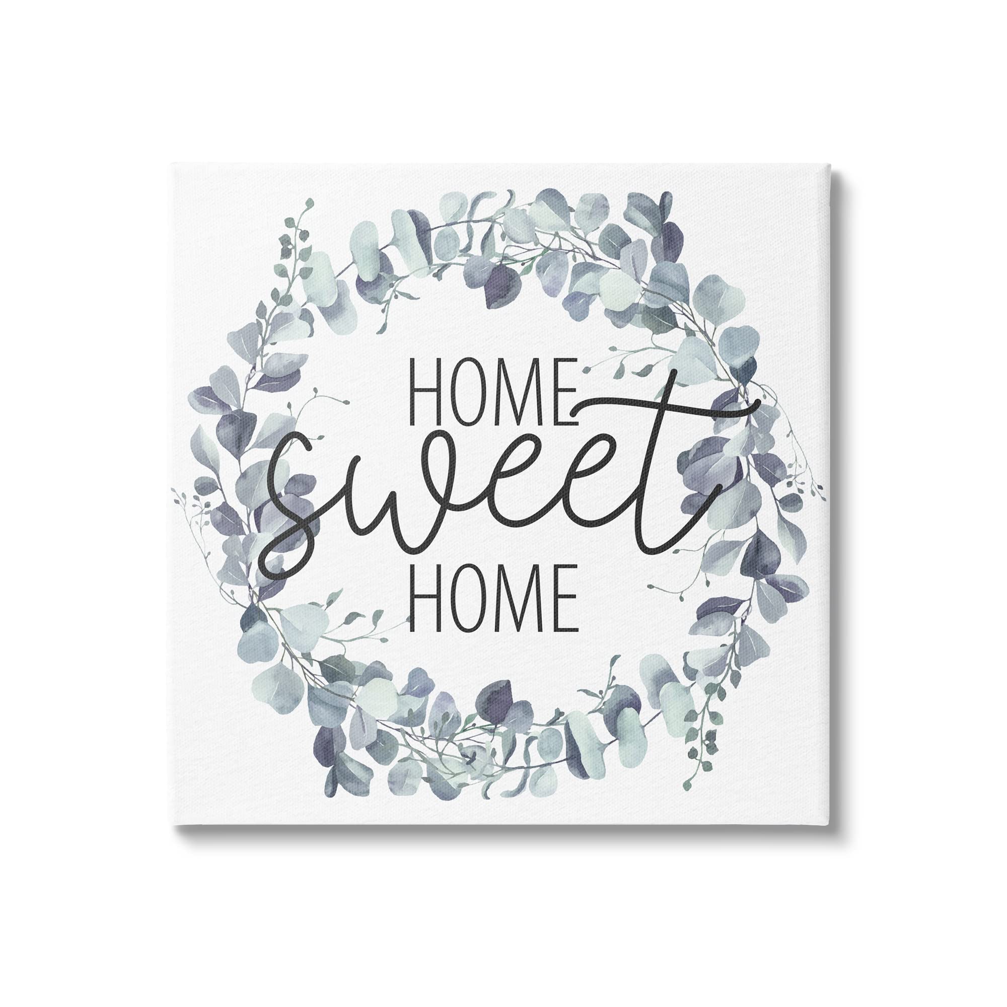 Stupell Industries Home Sweet Home Blue Green Eucalyptus Wreath - Kim Allen Design - Perfect for Front Door Decor, Housewarming Gifts & Farmhouse Style Home Decor