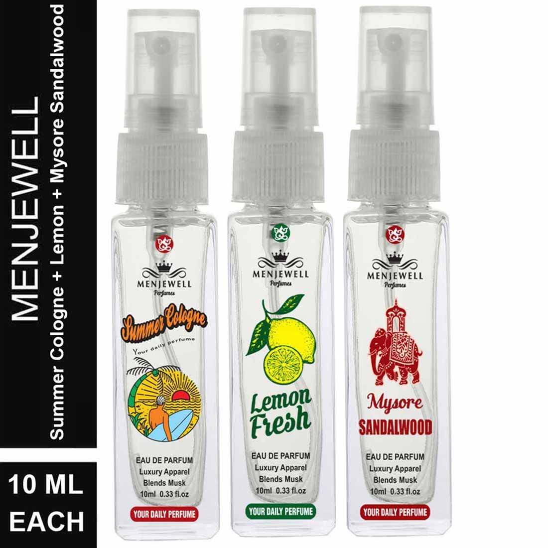 Premium Men's Summer Cologne Set - Lemon Fresh & Mysore Sandalwood Eau De Parfum (30ml x 3) | Long-Lasting Pocket Perfume for Men | Perfect for Office, Date Night & Outdoor Activities
