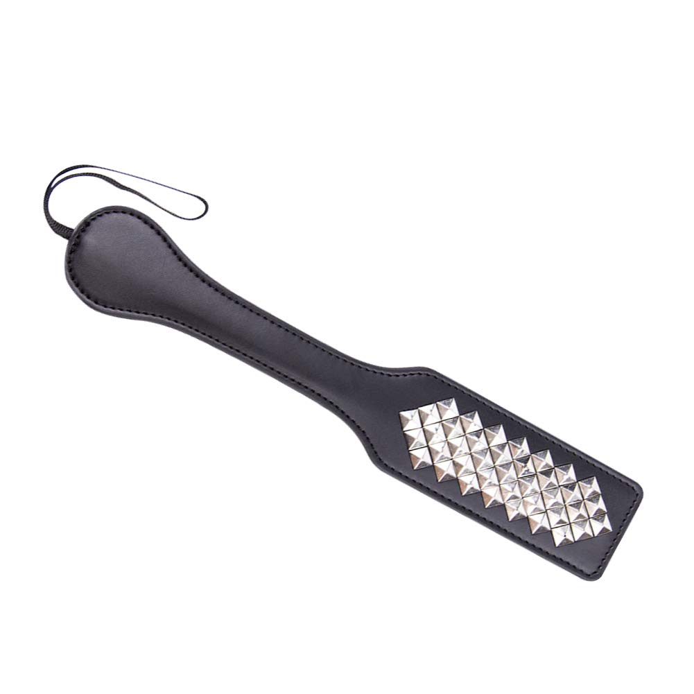 Leather Spanking Paddle with Rivets - BDSM Bondage Toy for Couples, Adult SM Spank Tool for Sensual Play & Role Play - Perfect for Bedroom Fun & Erotic Games (Silver)