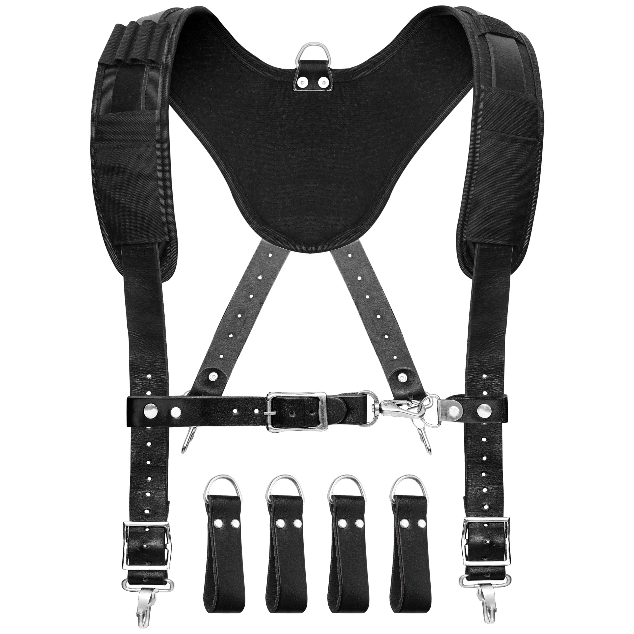 FUERI Tool Belt Suspenders with 4 Detachable D-Loops - Adjustable Work Suspenders for Construction Tool Belts | Heavy Duty Support for Carpenters, Electricians & DIY Projects