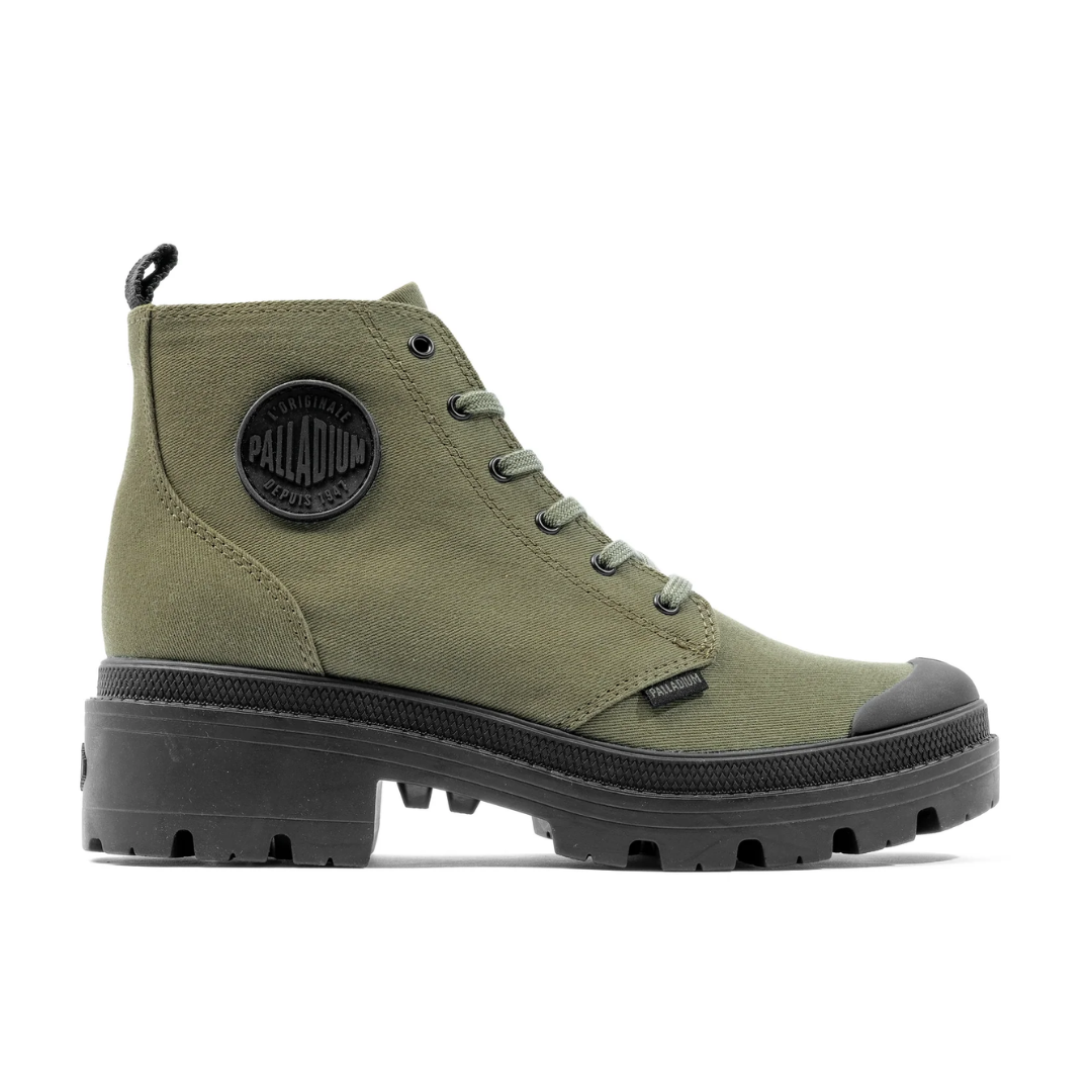 Palladium Pallabase Twill Boots for Men & Women - Olive Green Waterproof Hiking Boots - Perfect for Outdoor Adventures, Camping & Travel